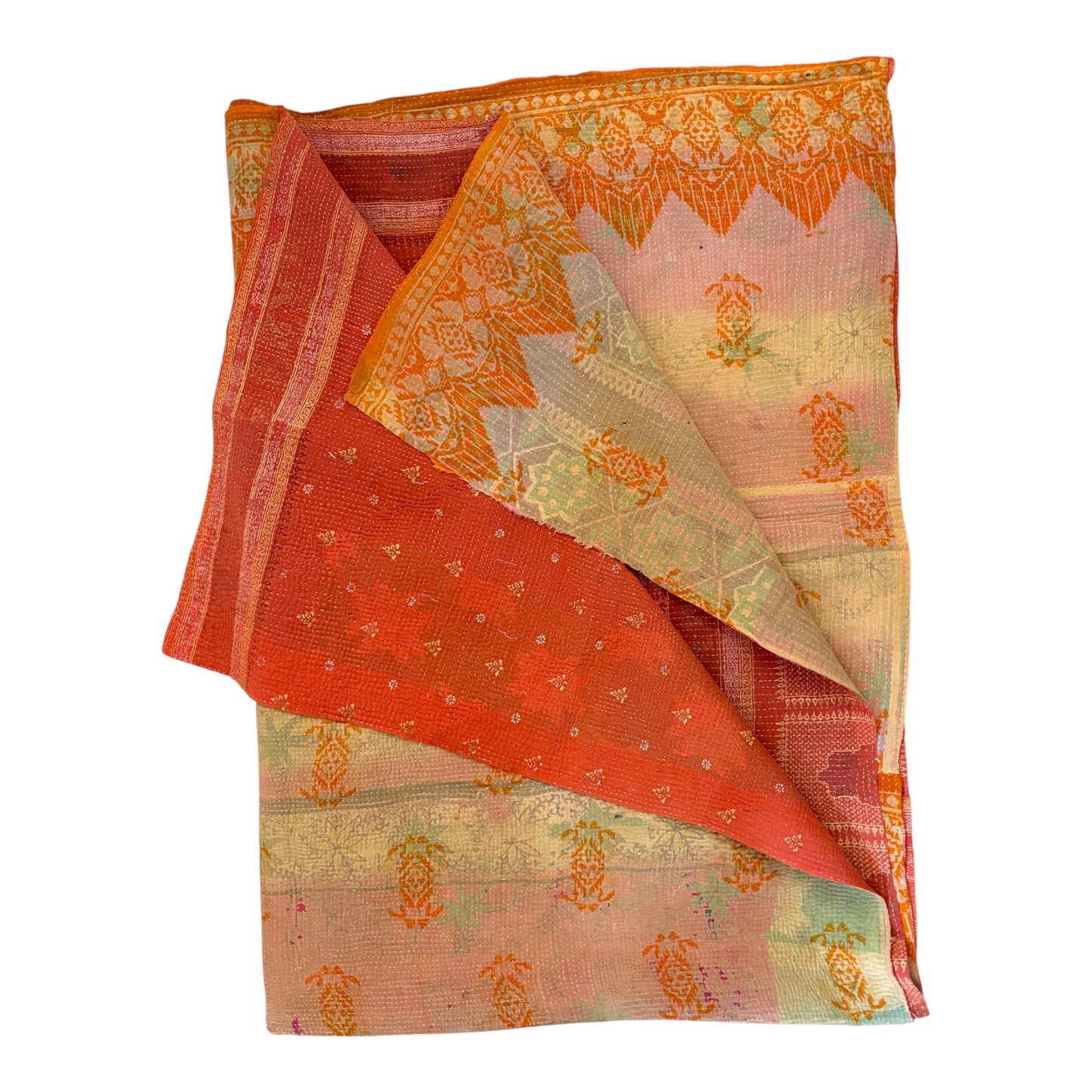 Orange and rust kantha quilt vintage