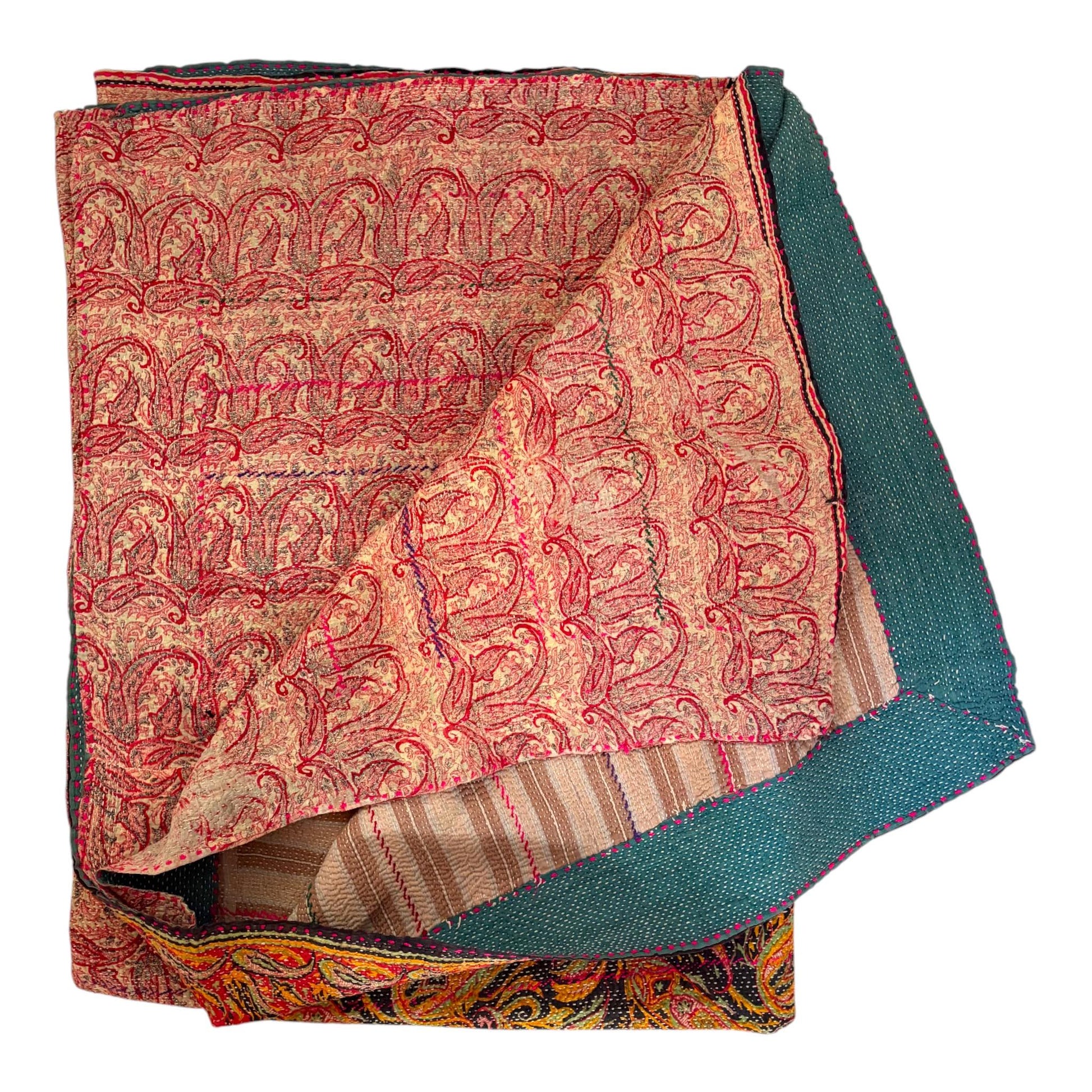 paisley pink kantha quilt