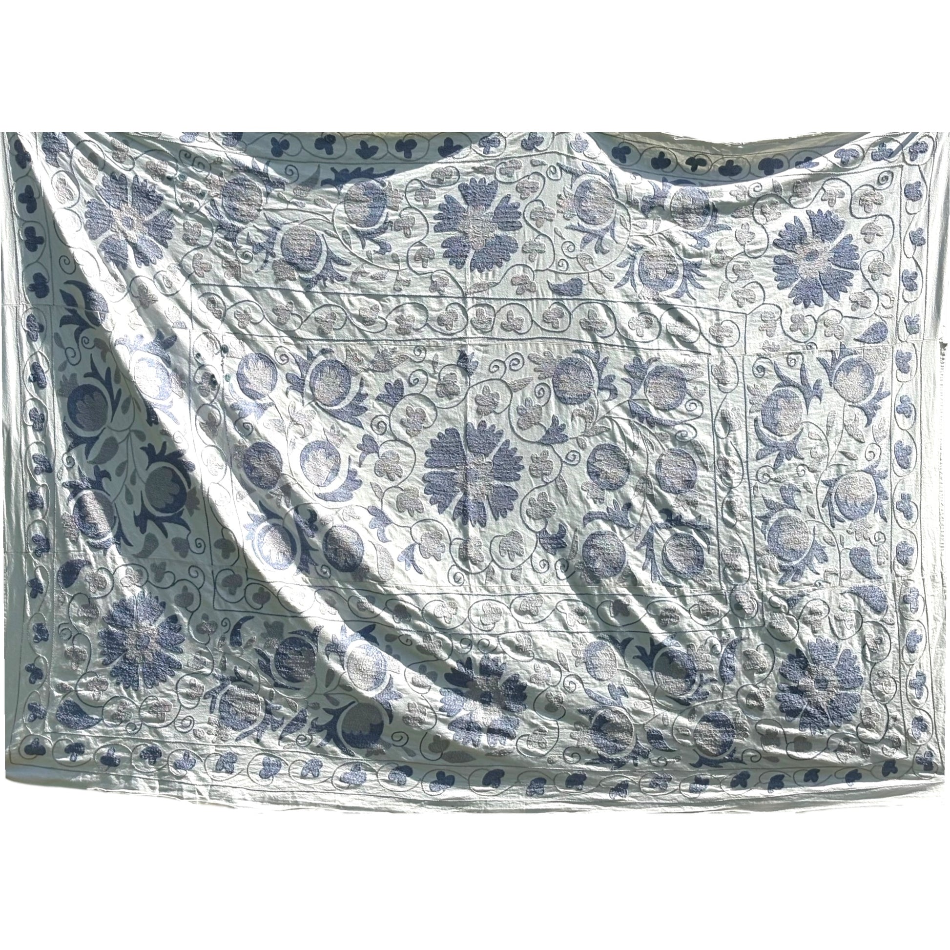 Pale Blue Suzani shown full width and length