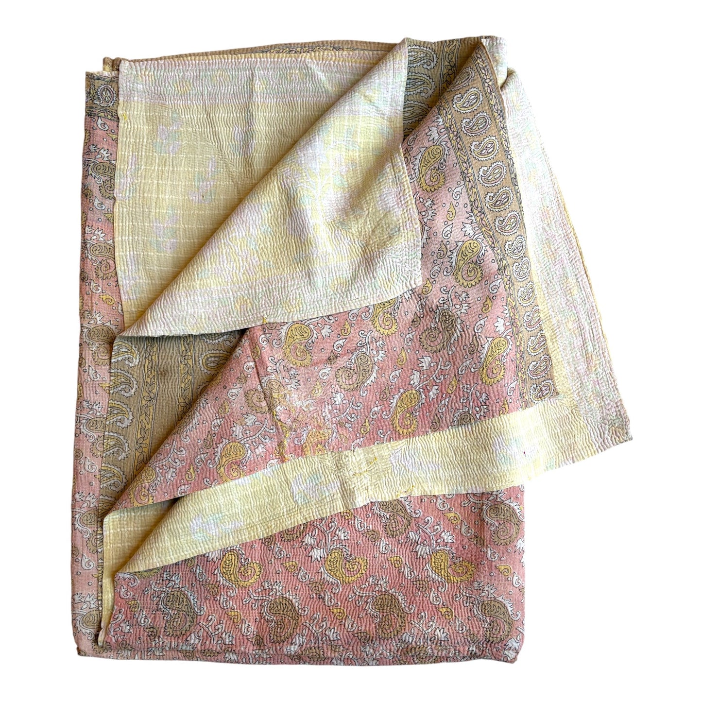 Pale pink and blond vintage kantha quilt