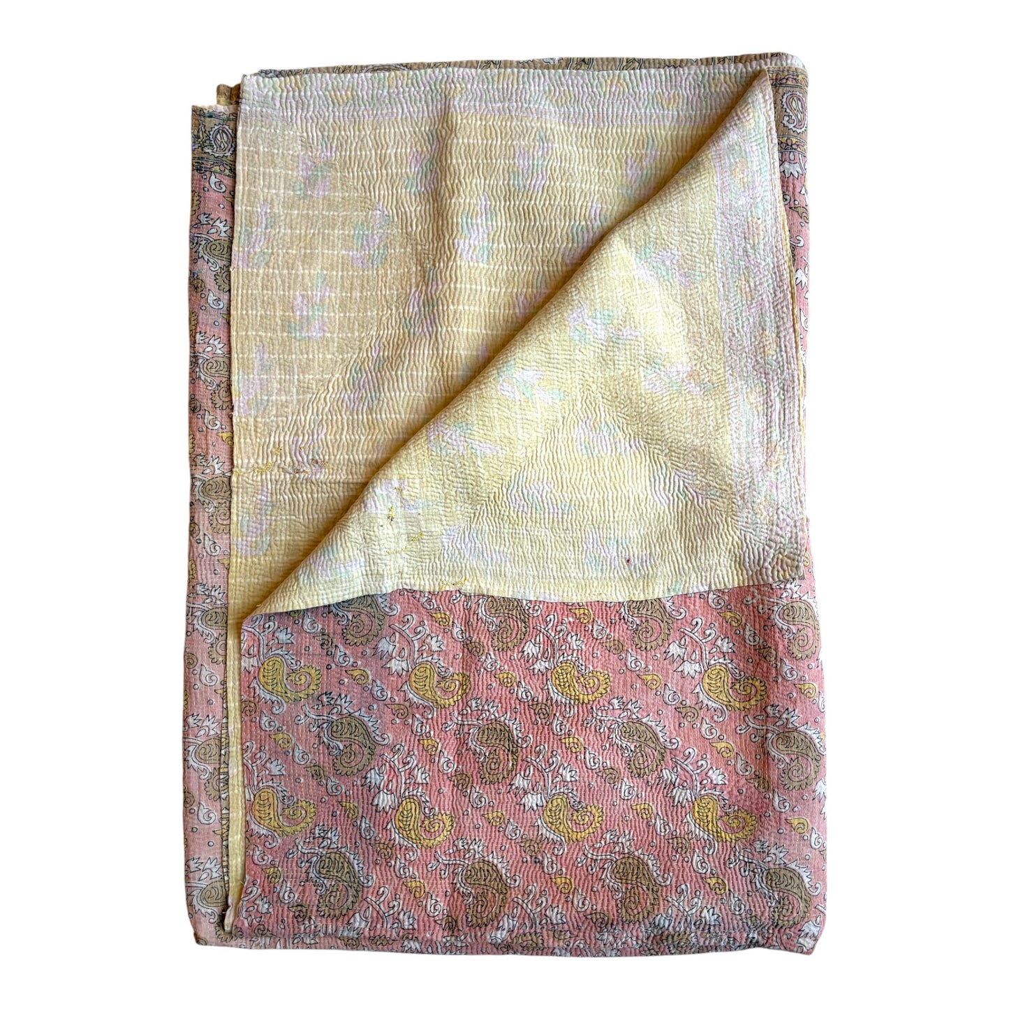 Pale pink vintage kantha quilt
