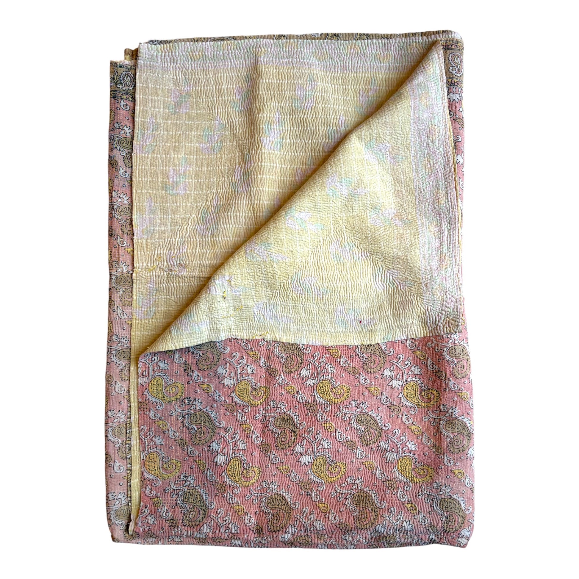 Pale pink vintage kantha quilt