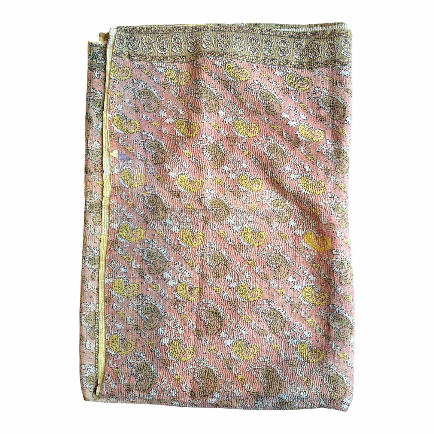 Pink and blonde kantha quilt