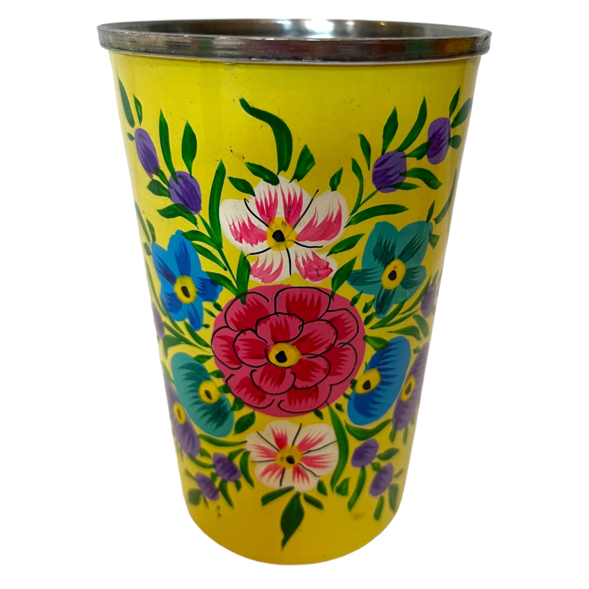 Pale yellow enamel floral cup