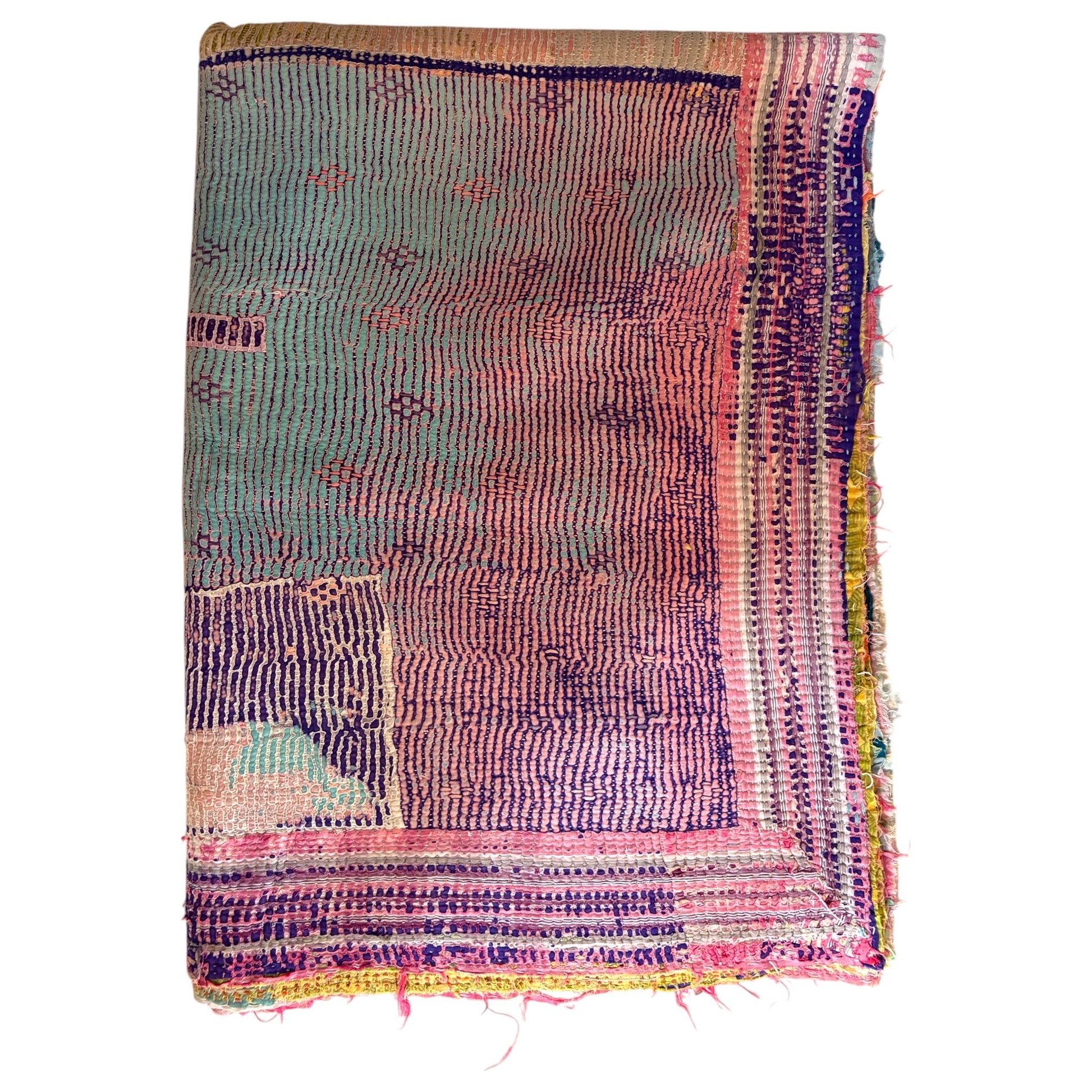 Pink patchwork kantha quilt
