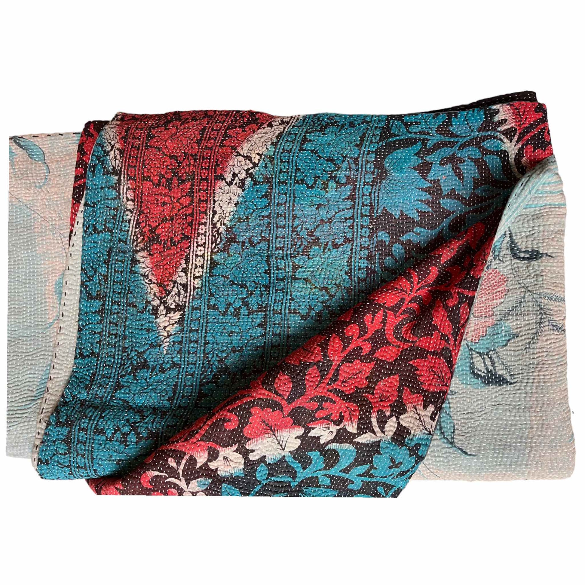 Pink and aqua kantha