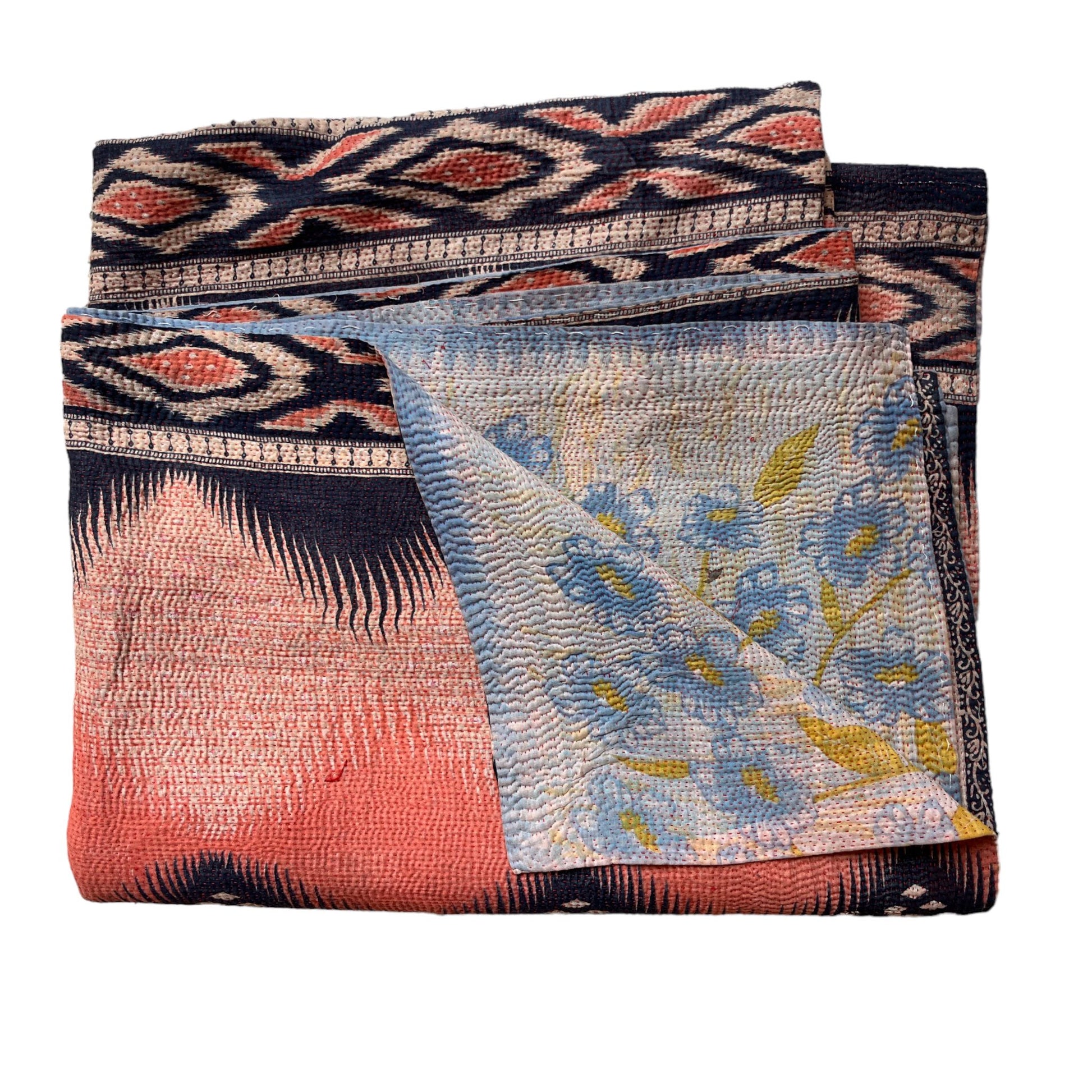 Pink and blue kantha