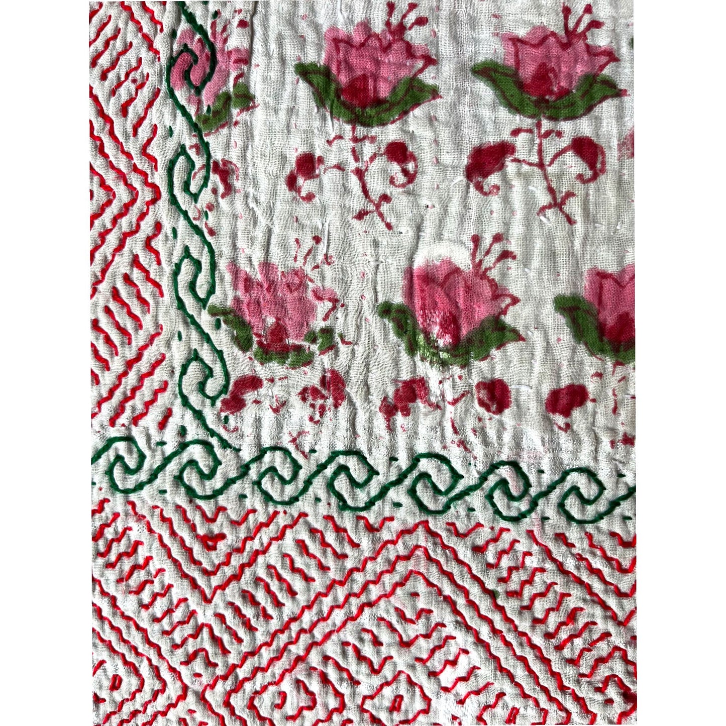 Pink block print kantha quilt