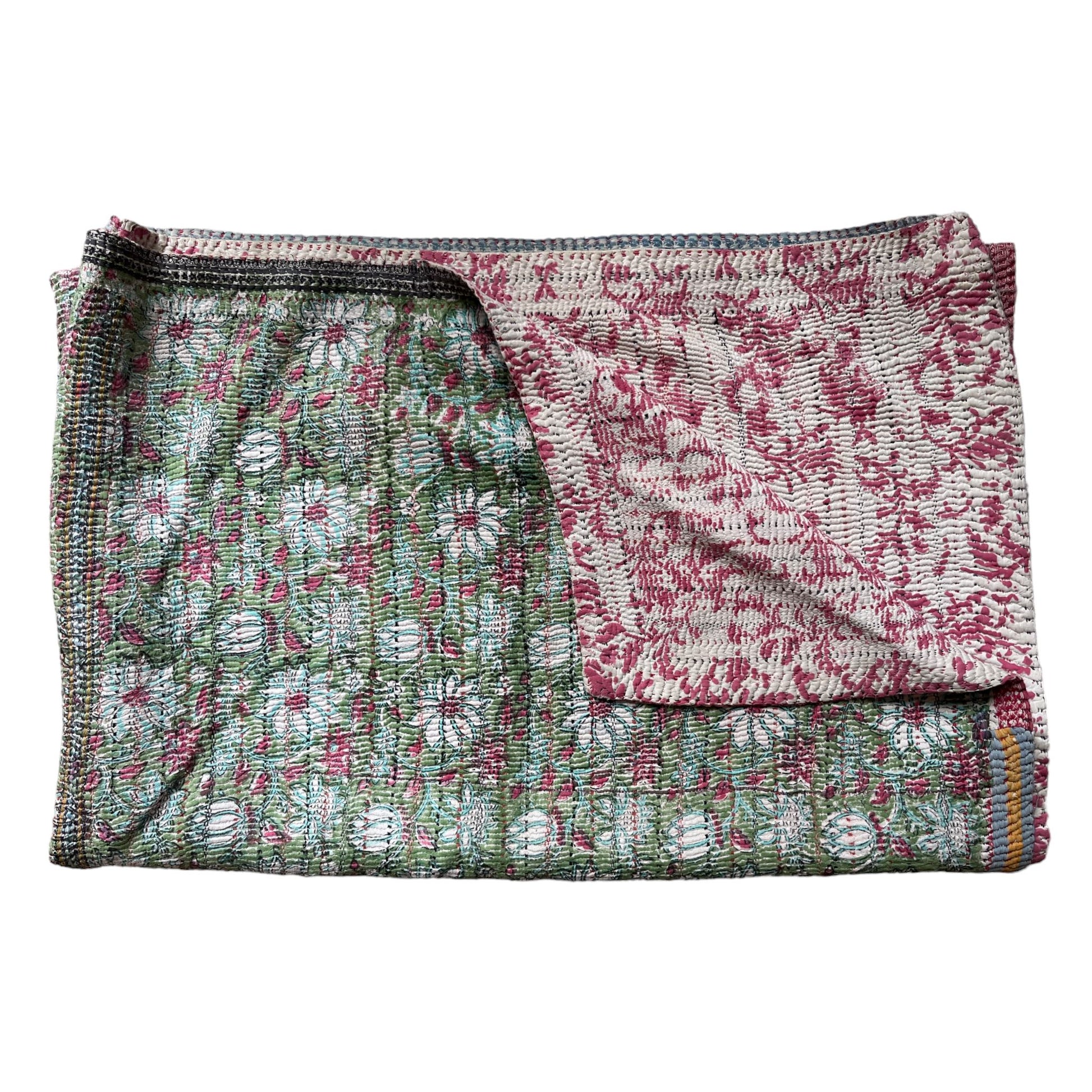 Pink and green kantha