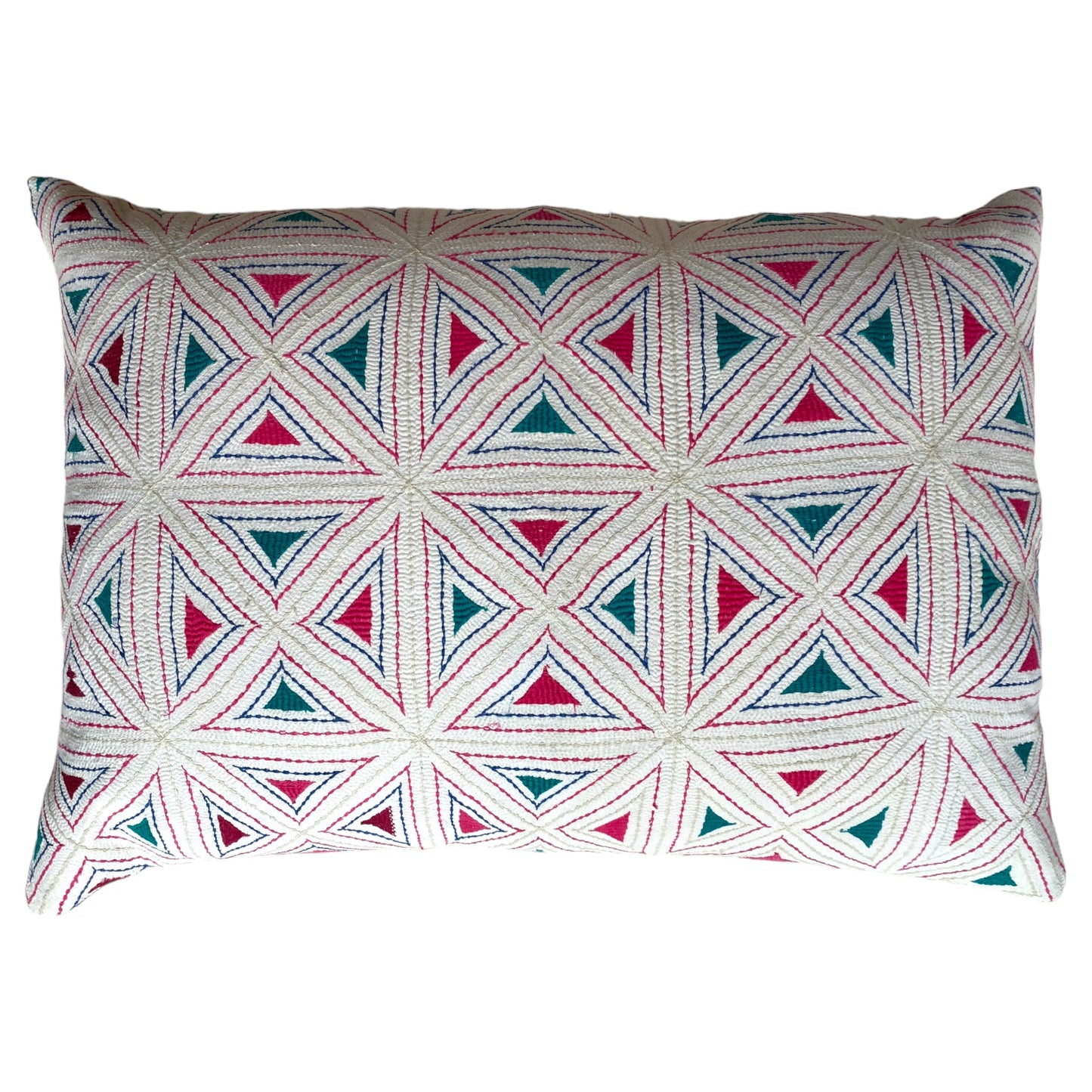 Pink and green Triangles Nakshi Kantha Cushion – Samarkand Design