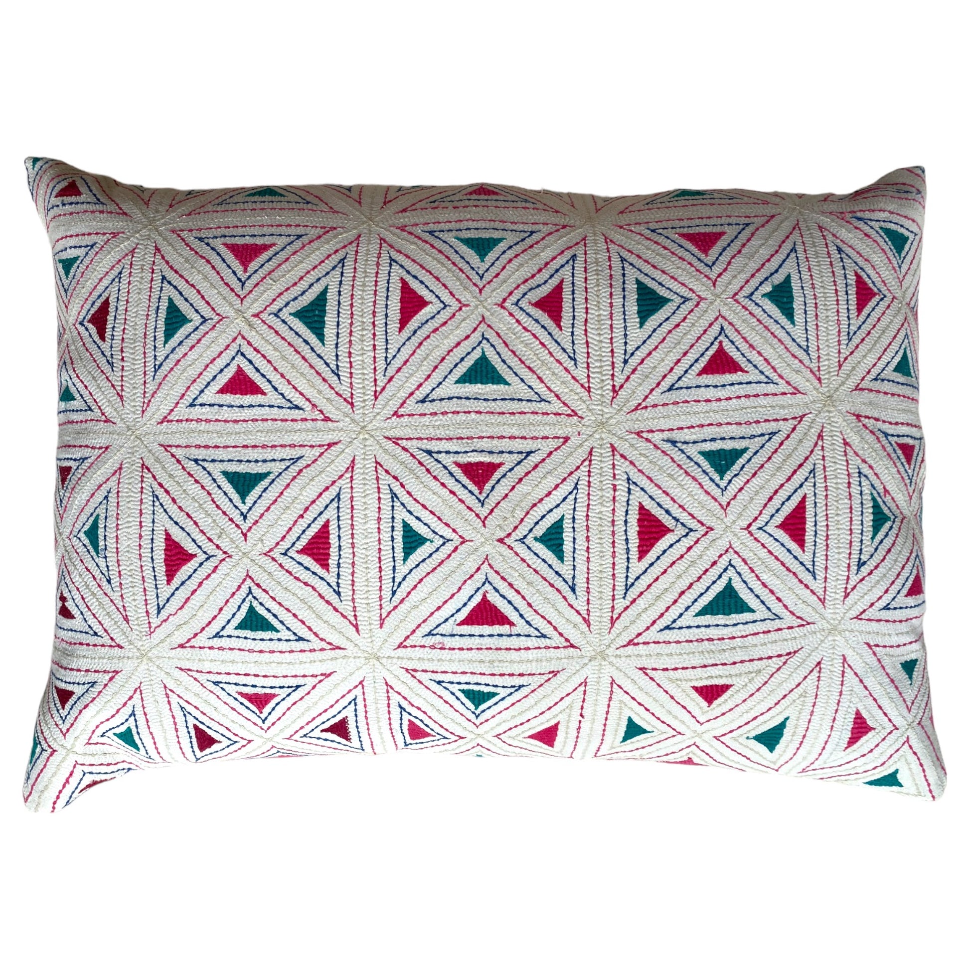 Pink and green nakshi triangles cushion