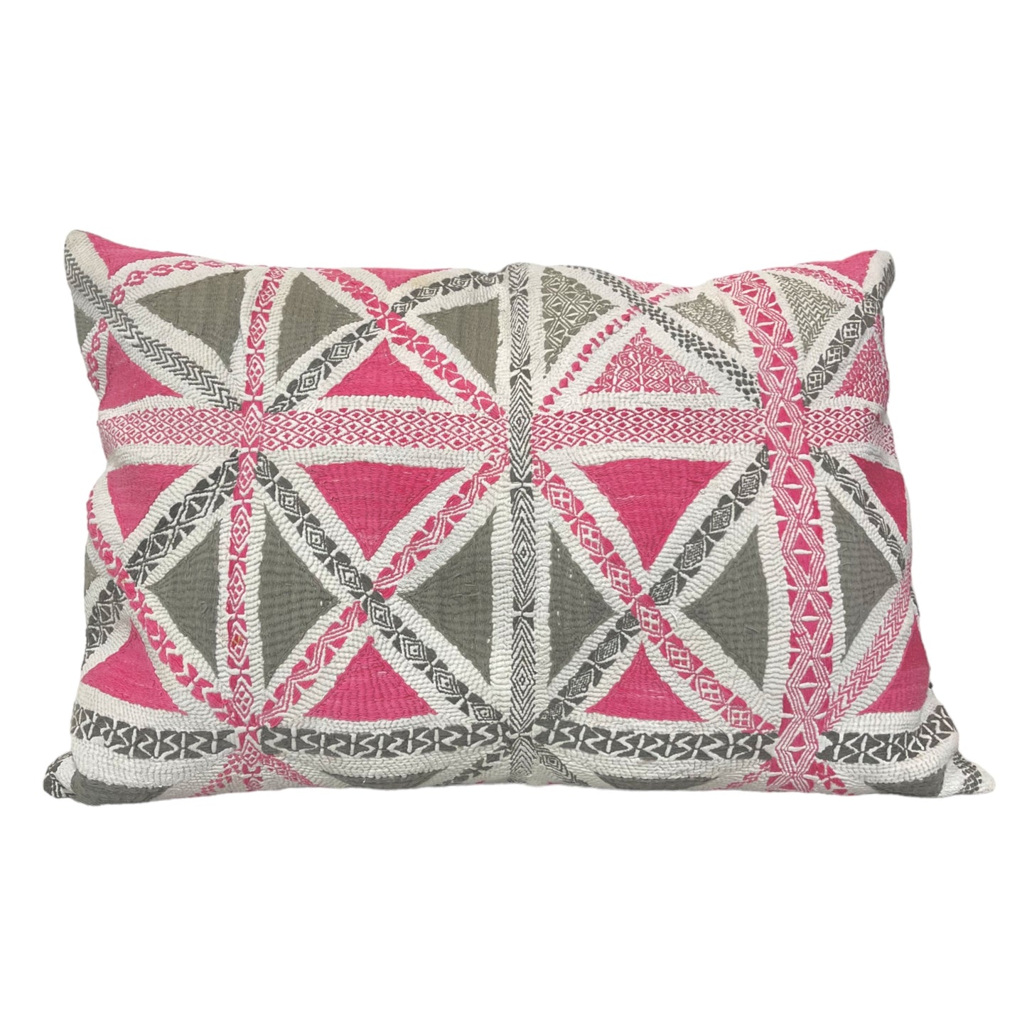 Pink with grey nakshi kantha cushion