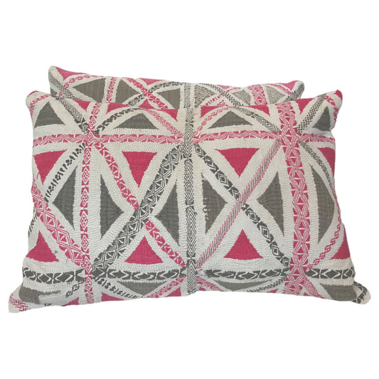 Pink with grey nakshi kantha cushion pair