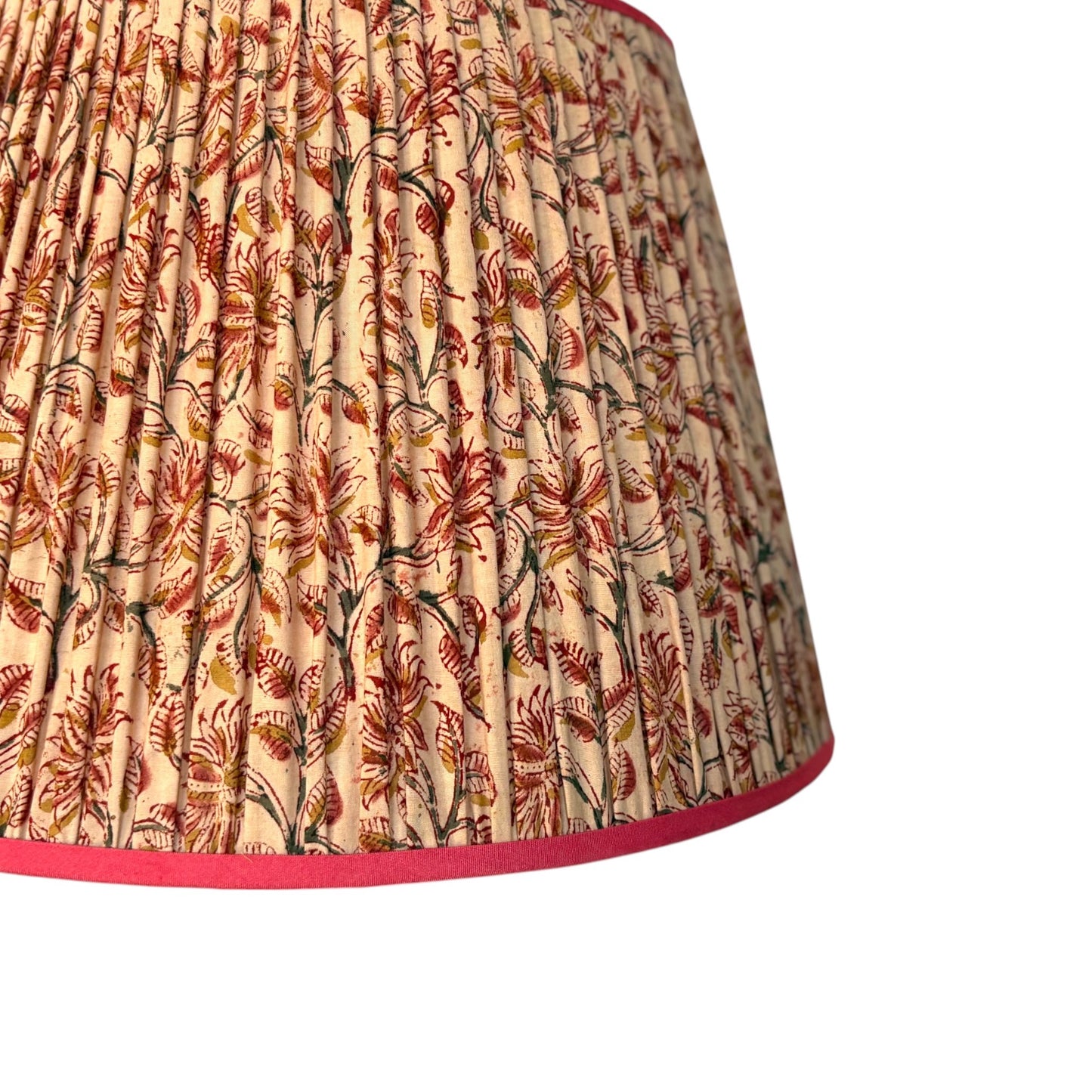 pink and ochre kalamkari close up