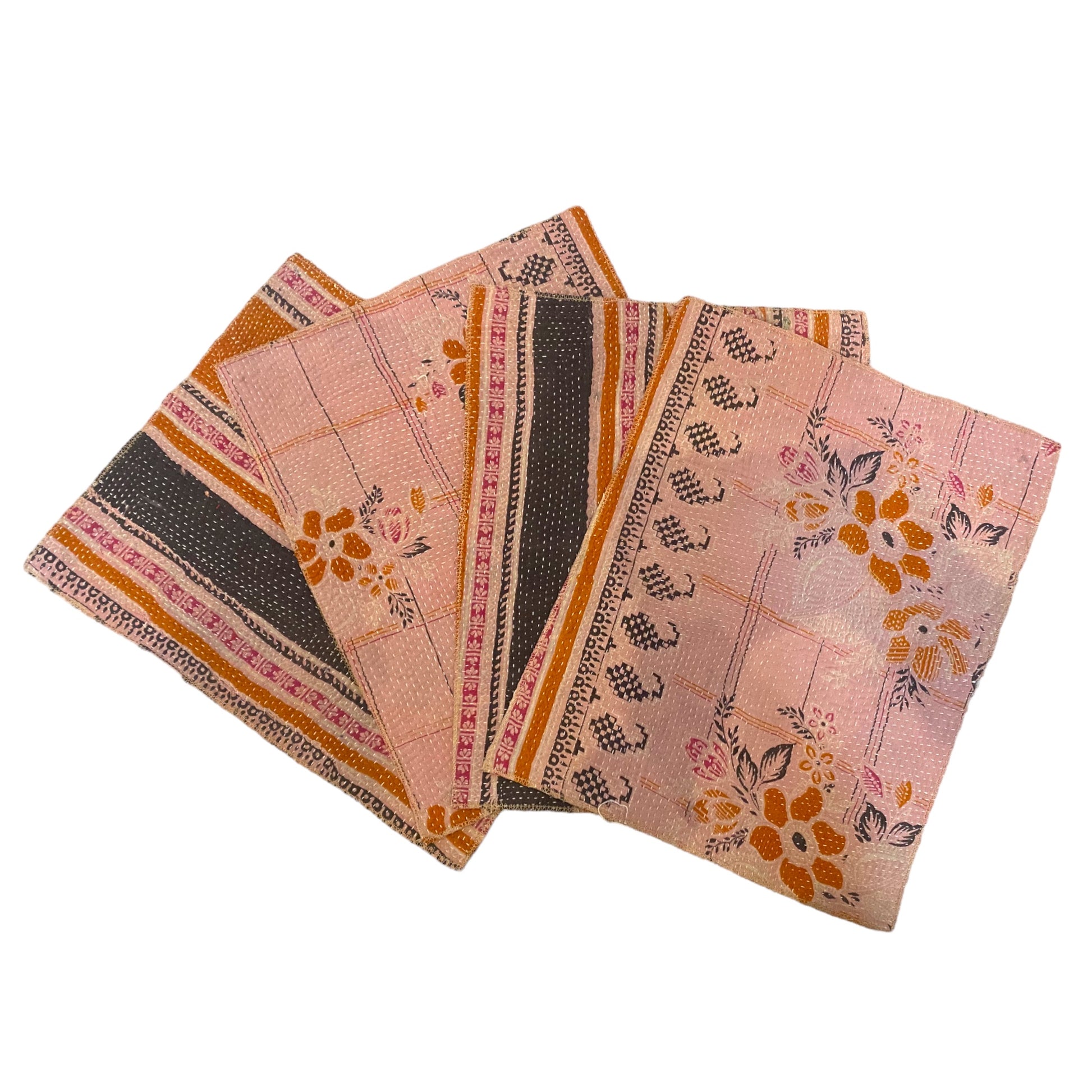 Pink and orange kantha placemats