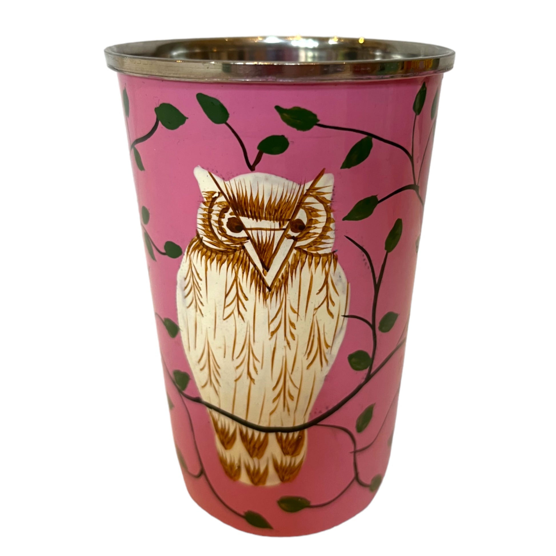 Pink owl enamel cup