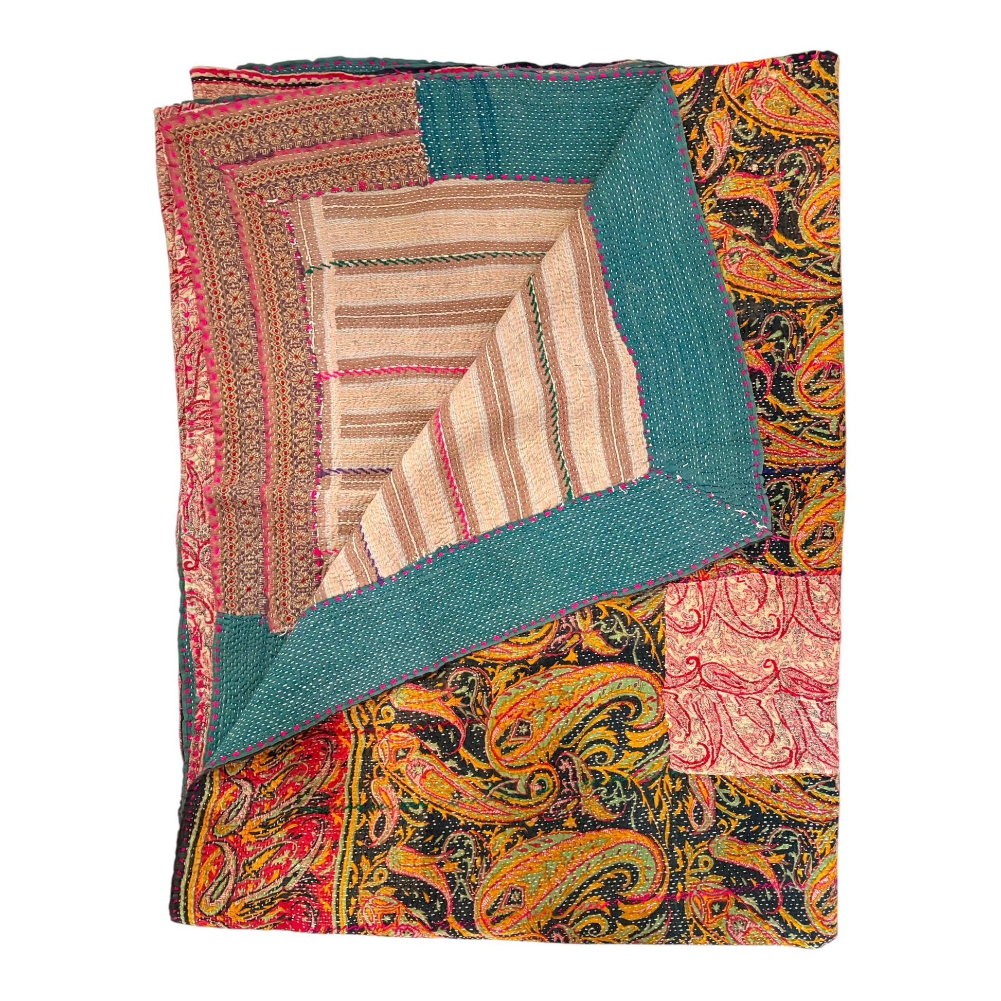 Vintage pink paisley kantha