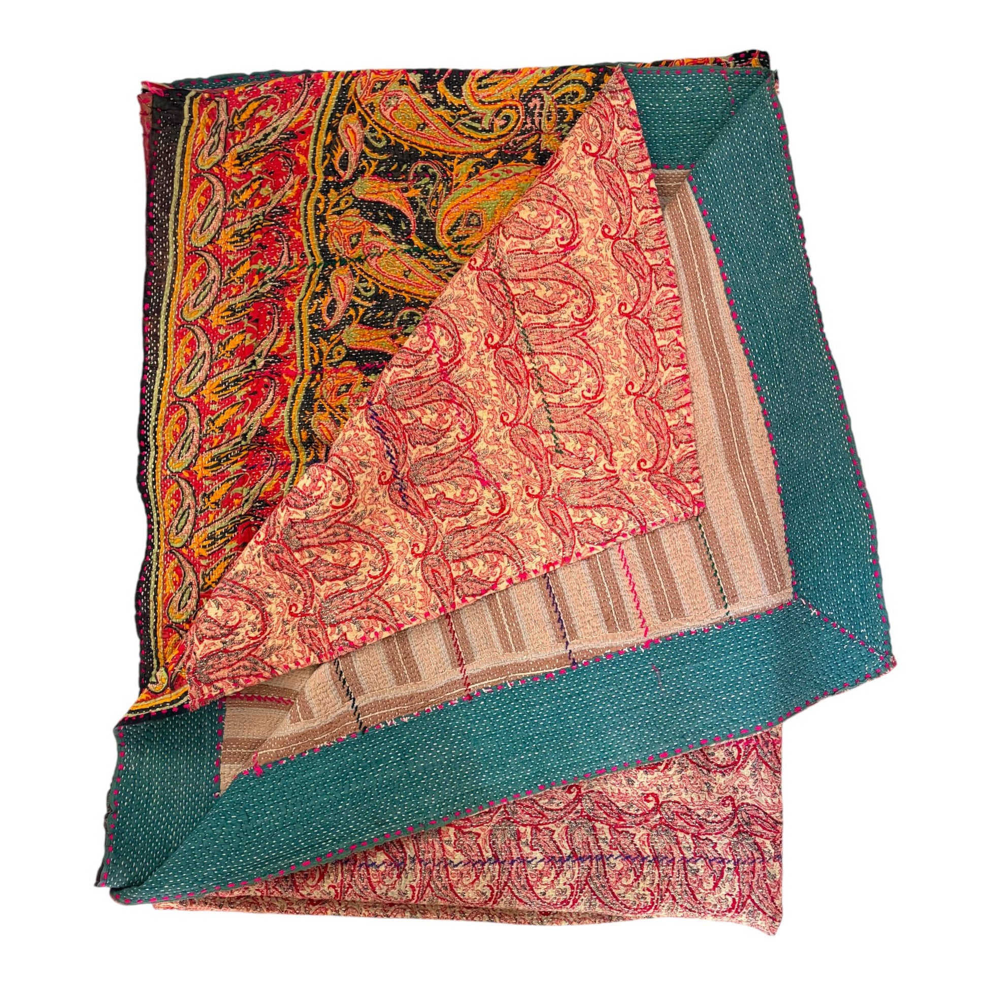Pink paisley kantha quilt