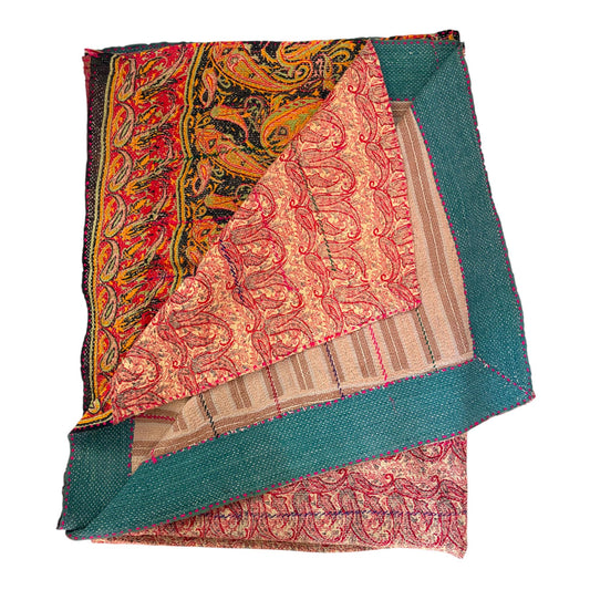 Pink paisley kantha quilt