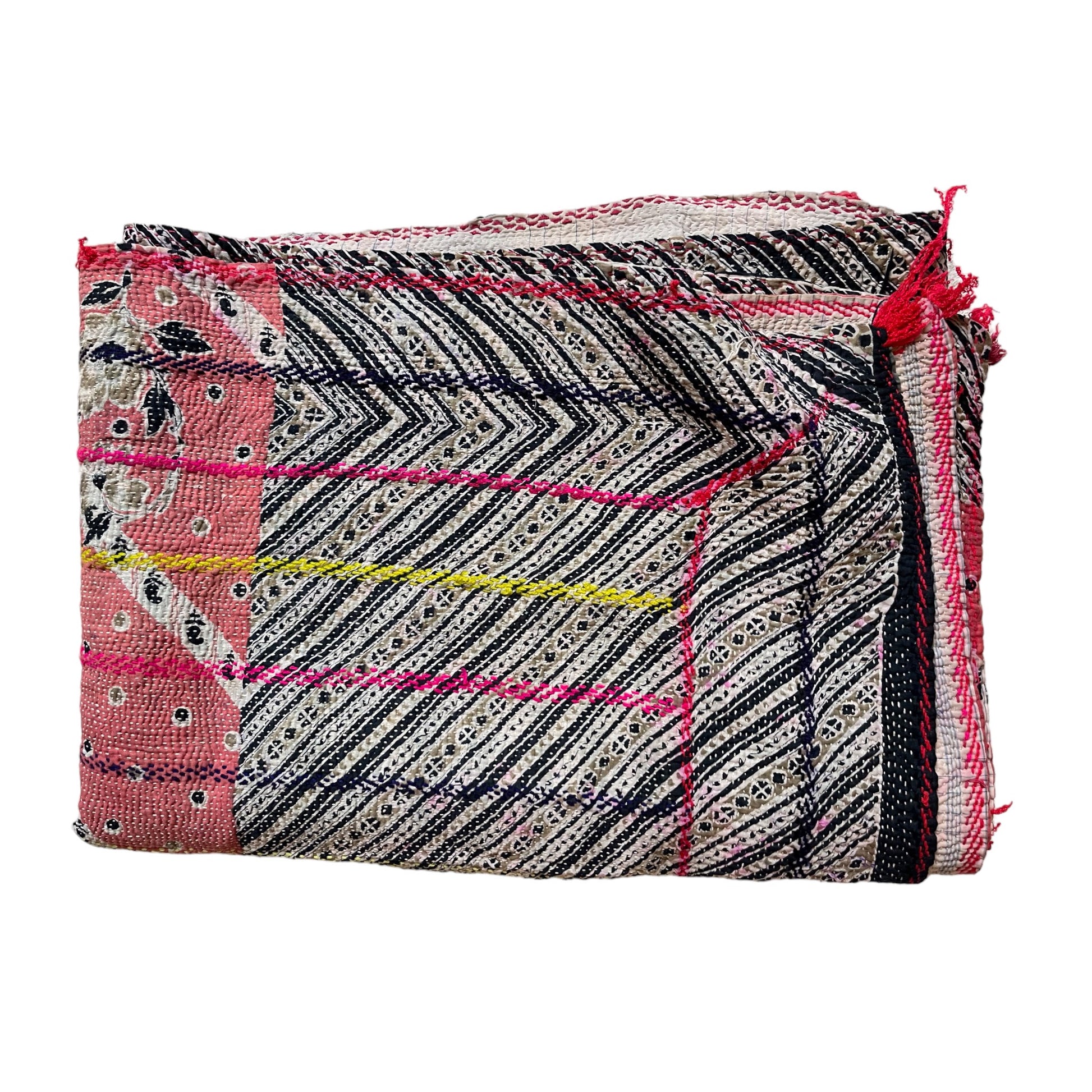 Pink stripes kantha quilt