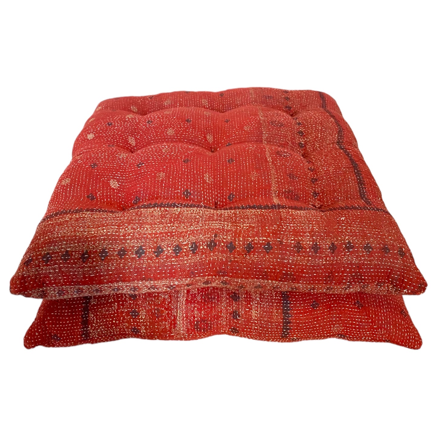 Raspberry Kantha seat cushion
