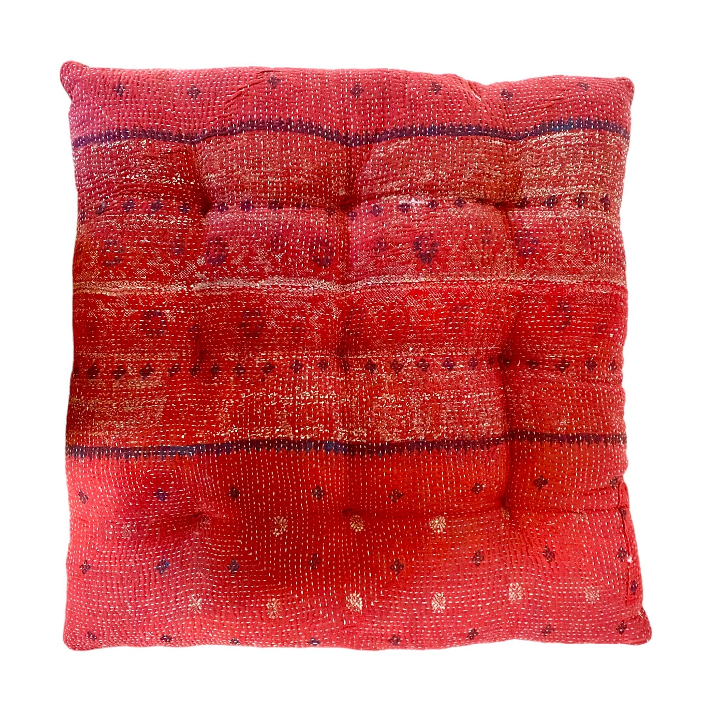 Raspberry kantha cushion