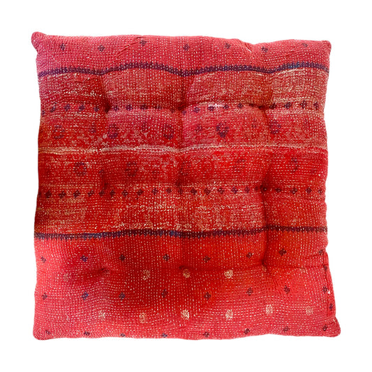 Raspberry kantha cushion