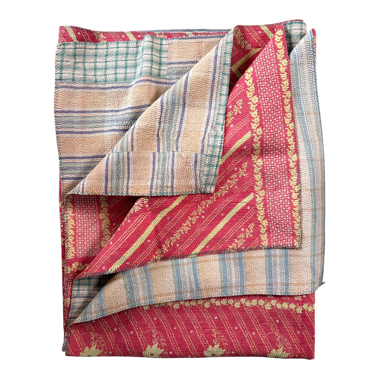 Raspberry pink vintage kantha quilt
