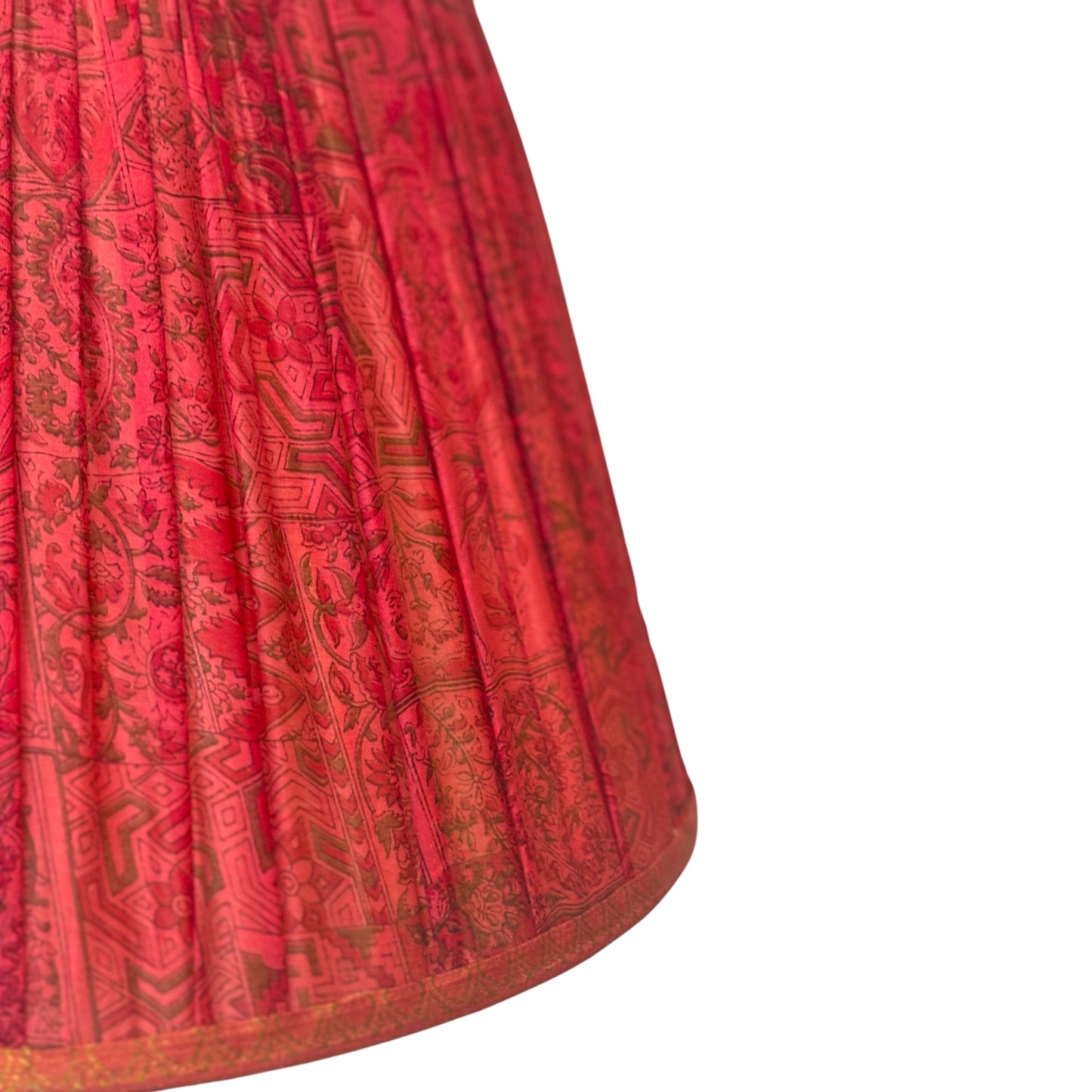 close up of raspberry vintage silk sari lampshade