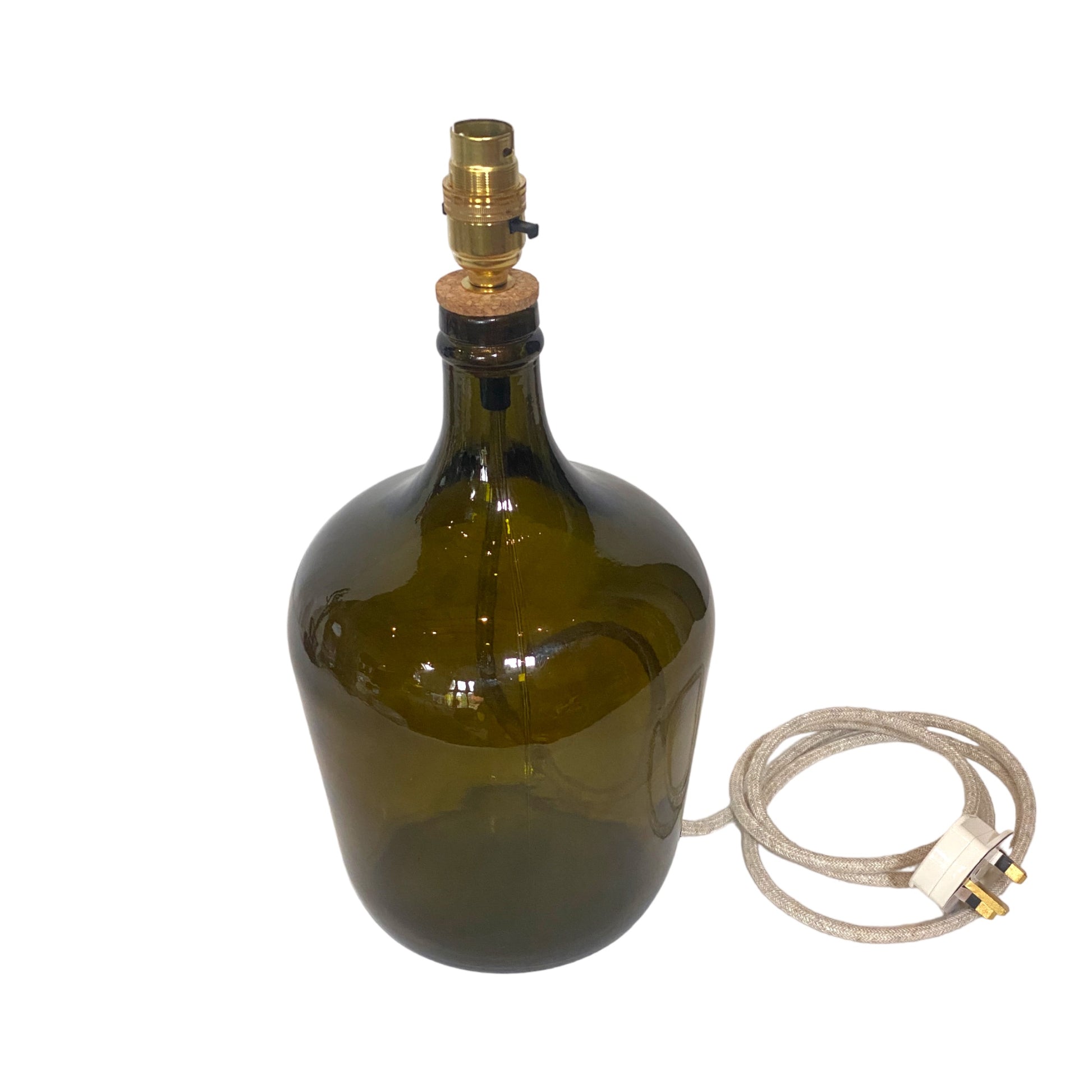 Recycled glass bottle lamp olive green
