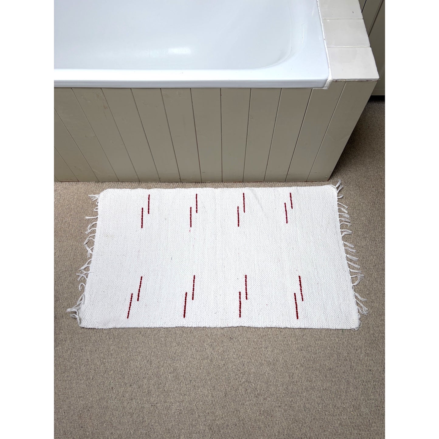 Red Running Stitch Bath Mat