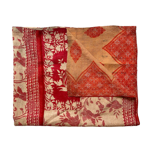 Red and amber vintage kantha