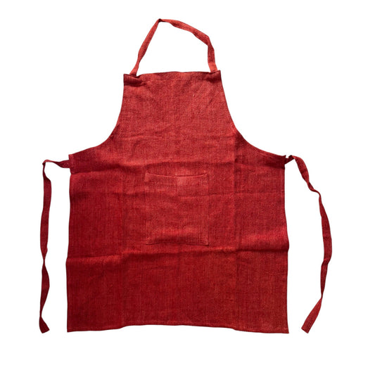 Red linen apron