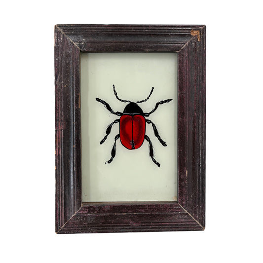 Red beetle small glass painting