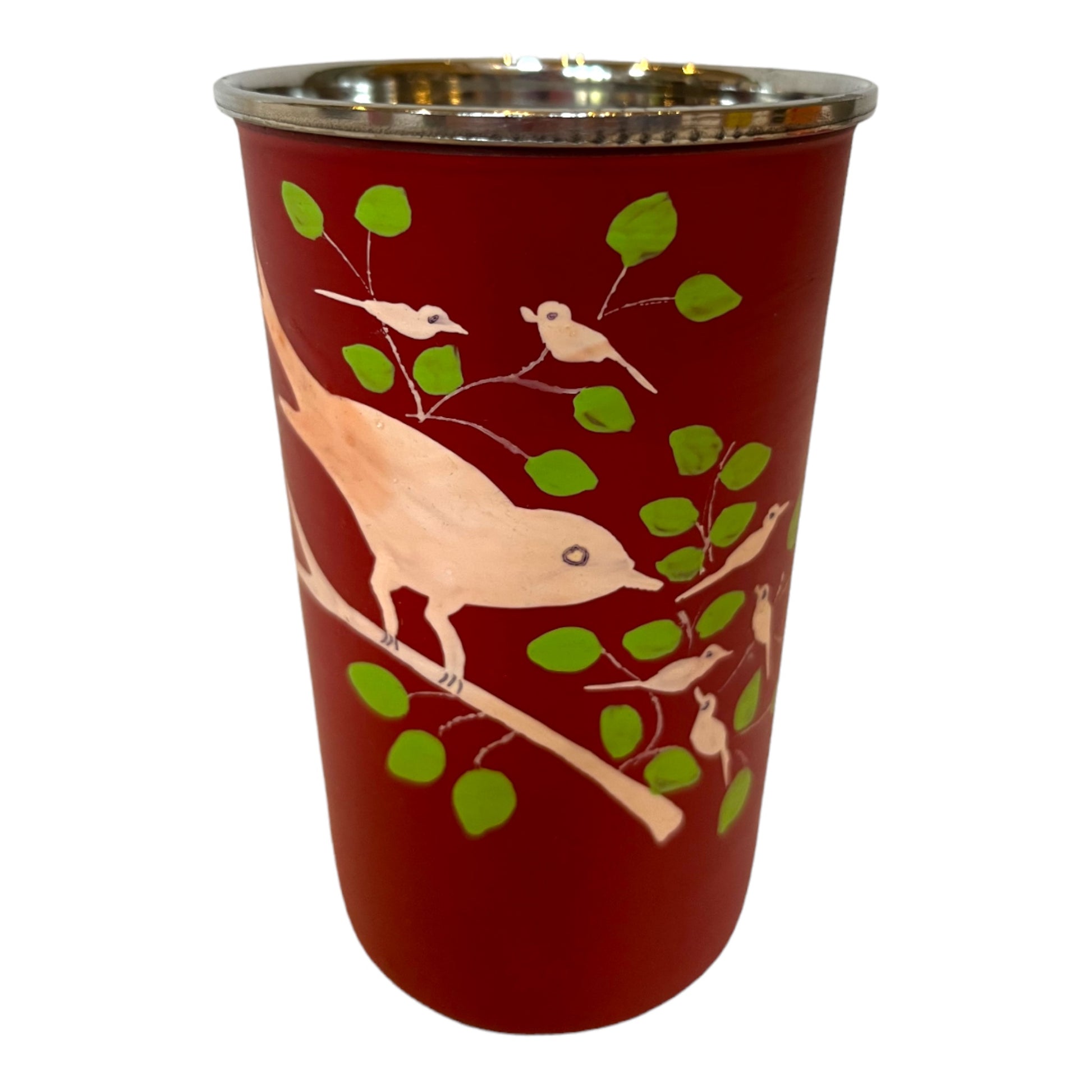 Red bird enamel cup