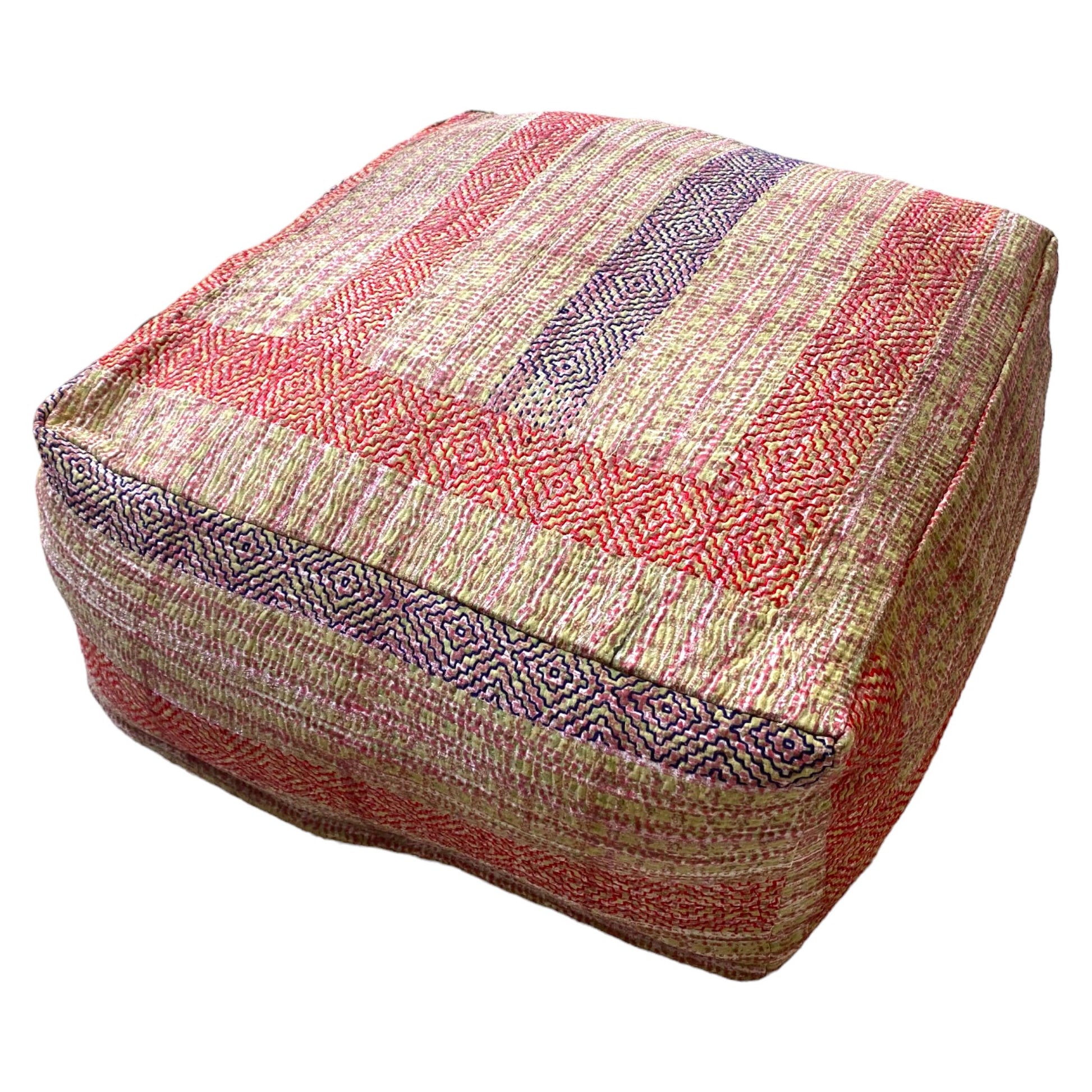 Red and blue Kantha cushion floor