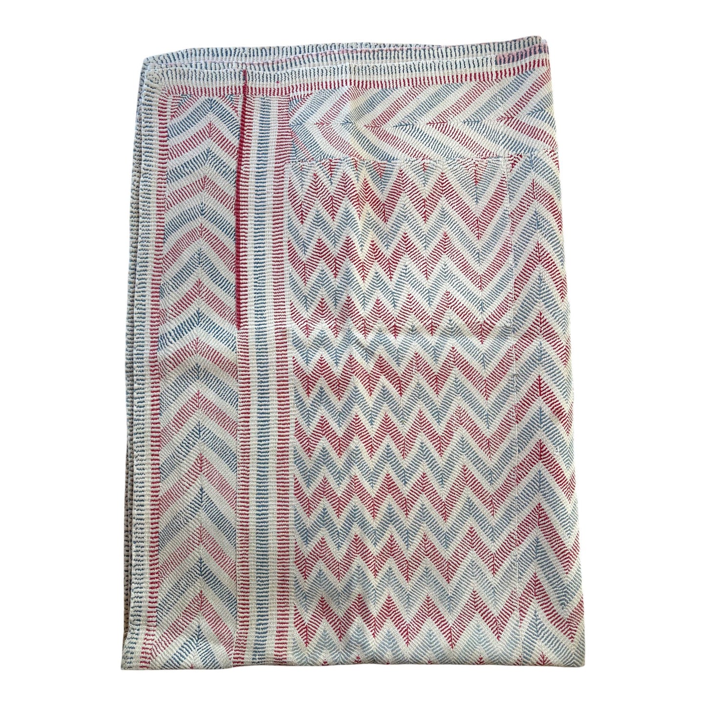 Red and blue vintage nakshi kantha quilt