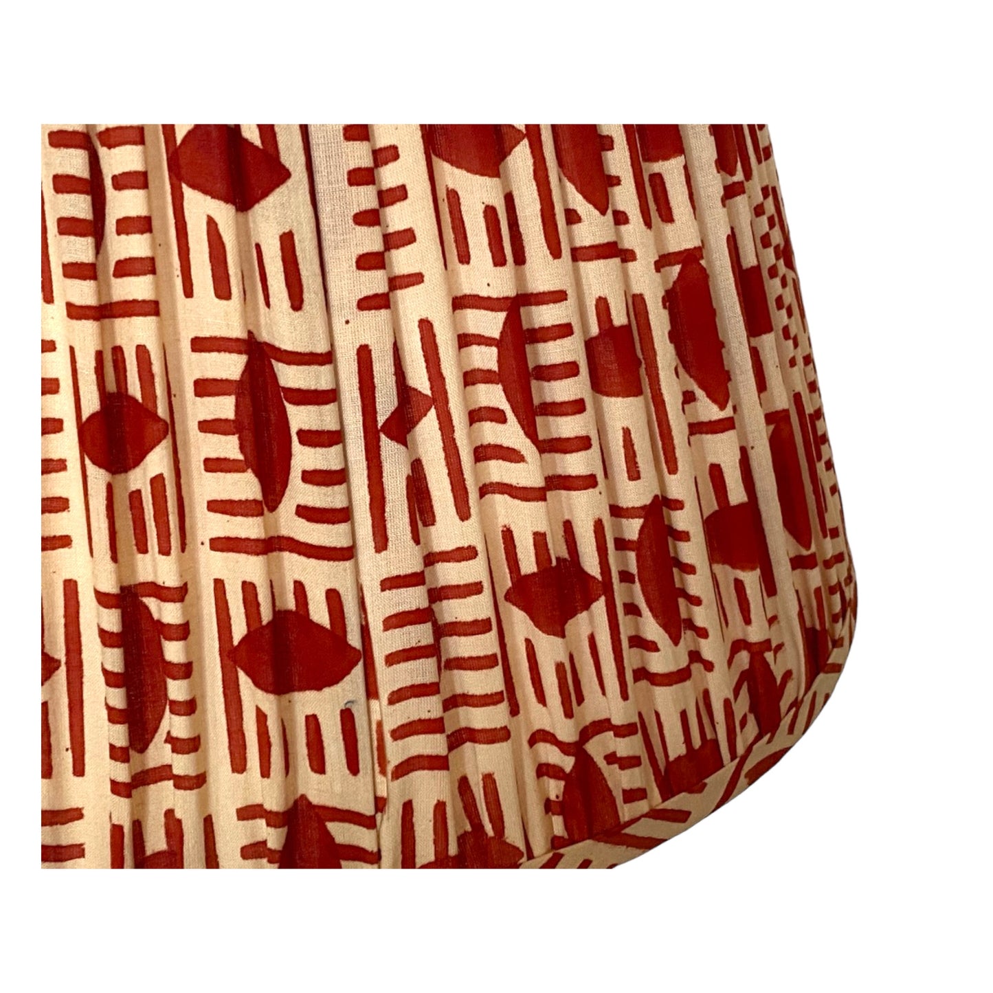 Red brick cotton lampshade close up