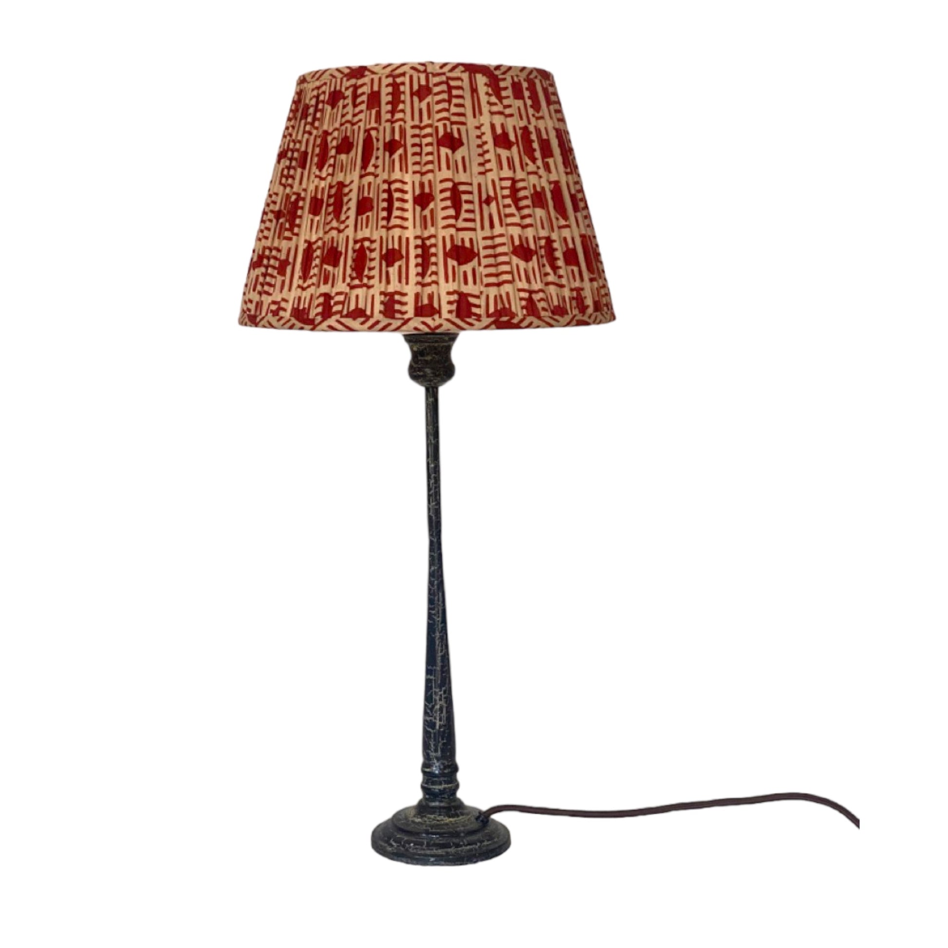 Red brick cotton lampshade on candlestick lamp base