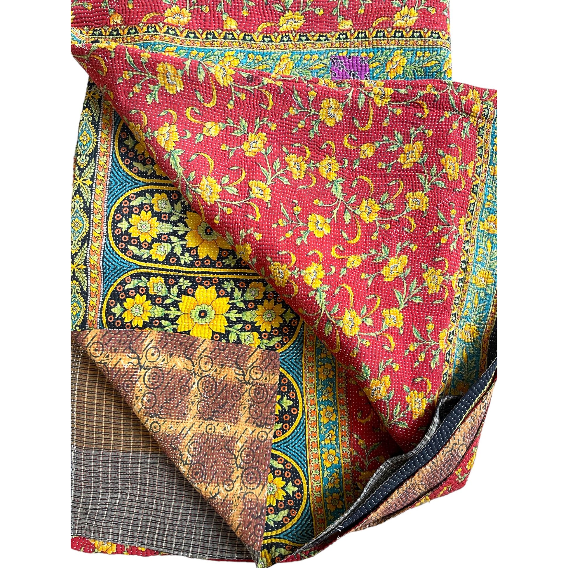 Red with electric blue vintage kantha