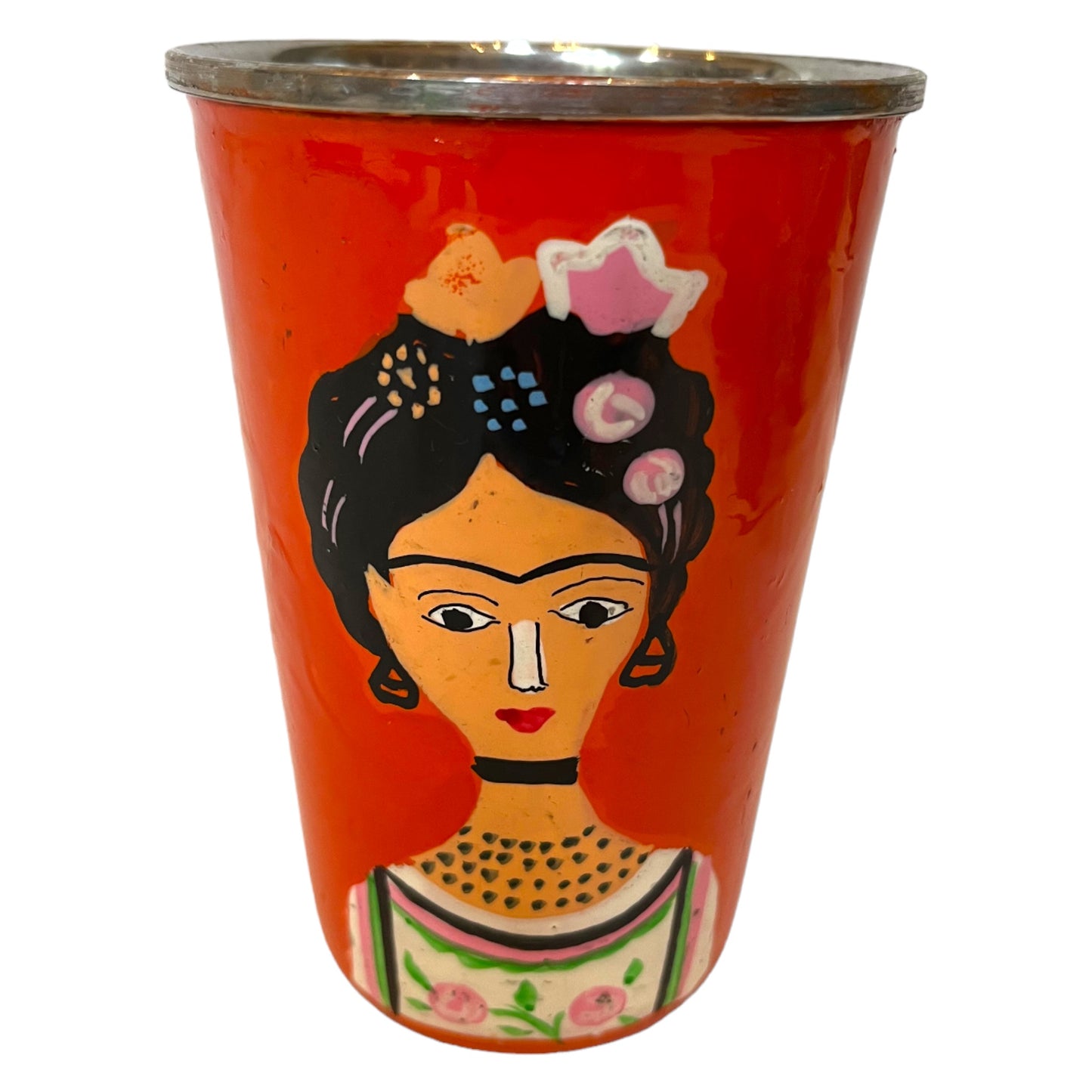 Red face enamel cup
