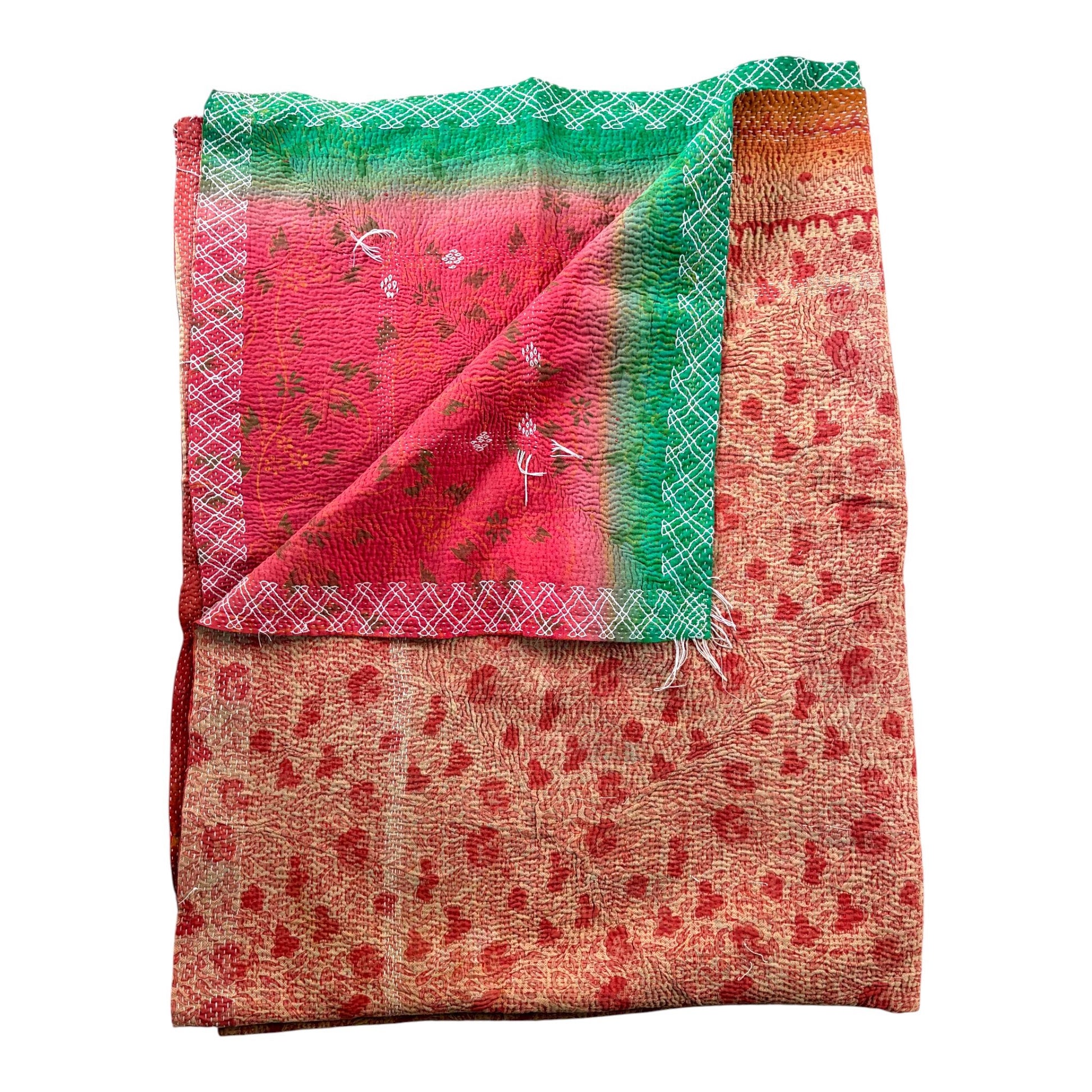 Red floral kantha quilt