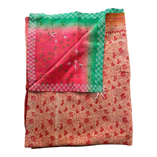 Red floral kantha quilt