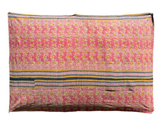 Red and yellow floral kantha quilt