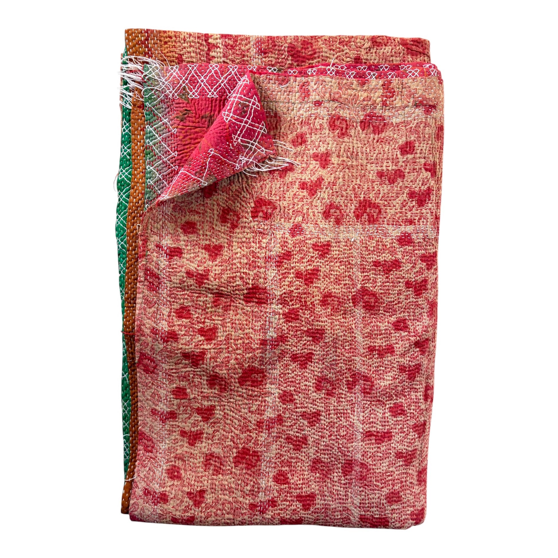 Red floral kantha quilt