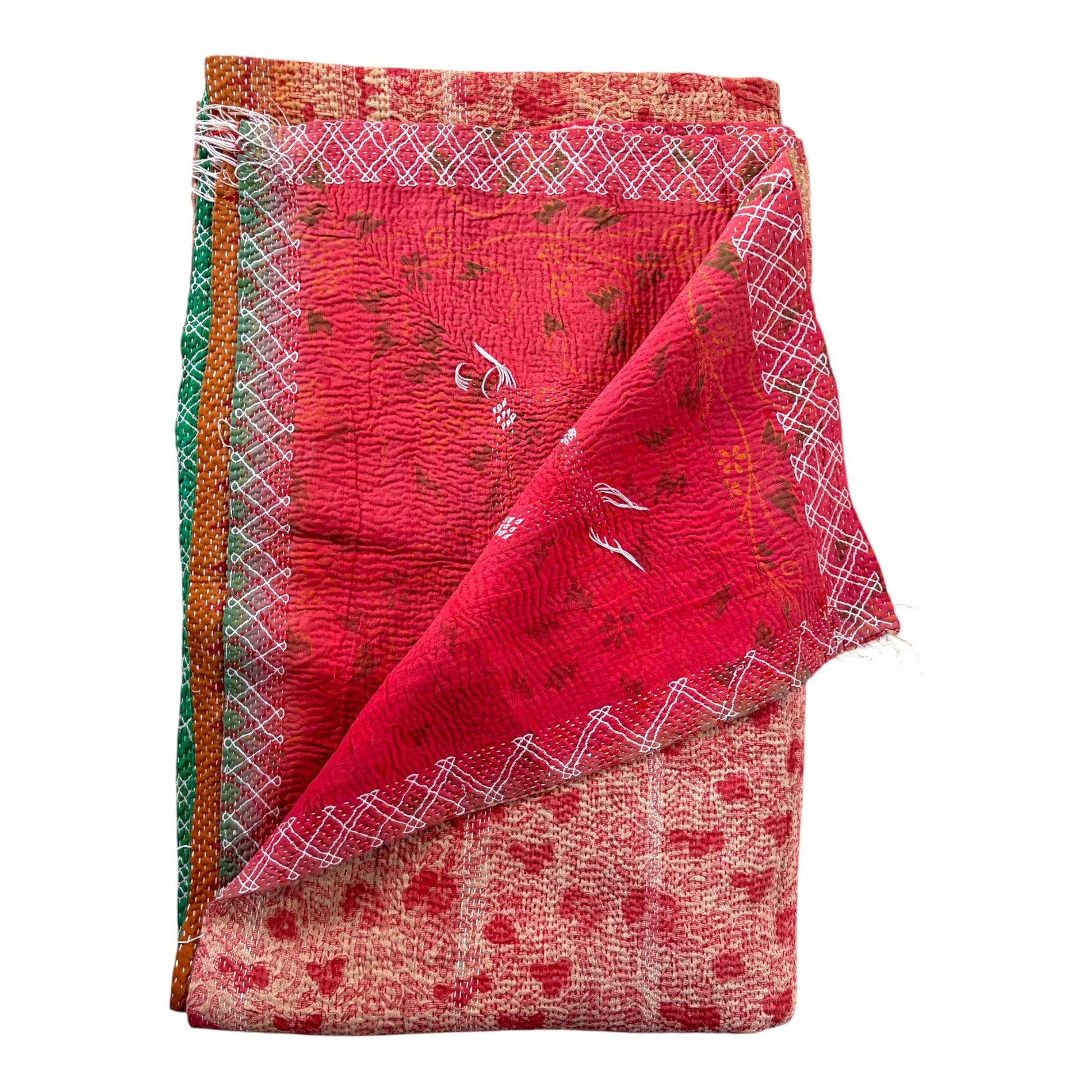 red floral kantha with reverse