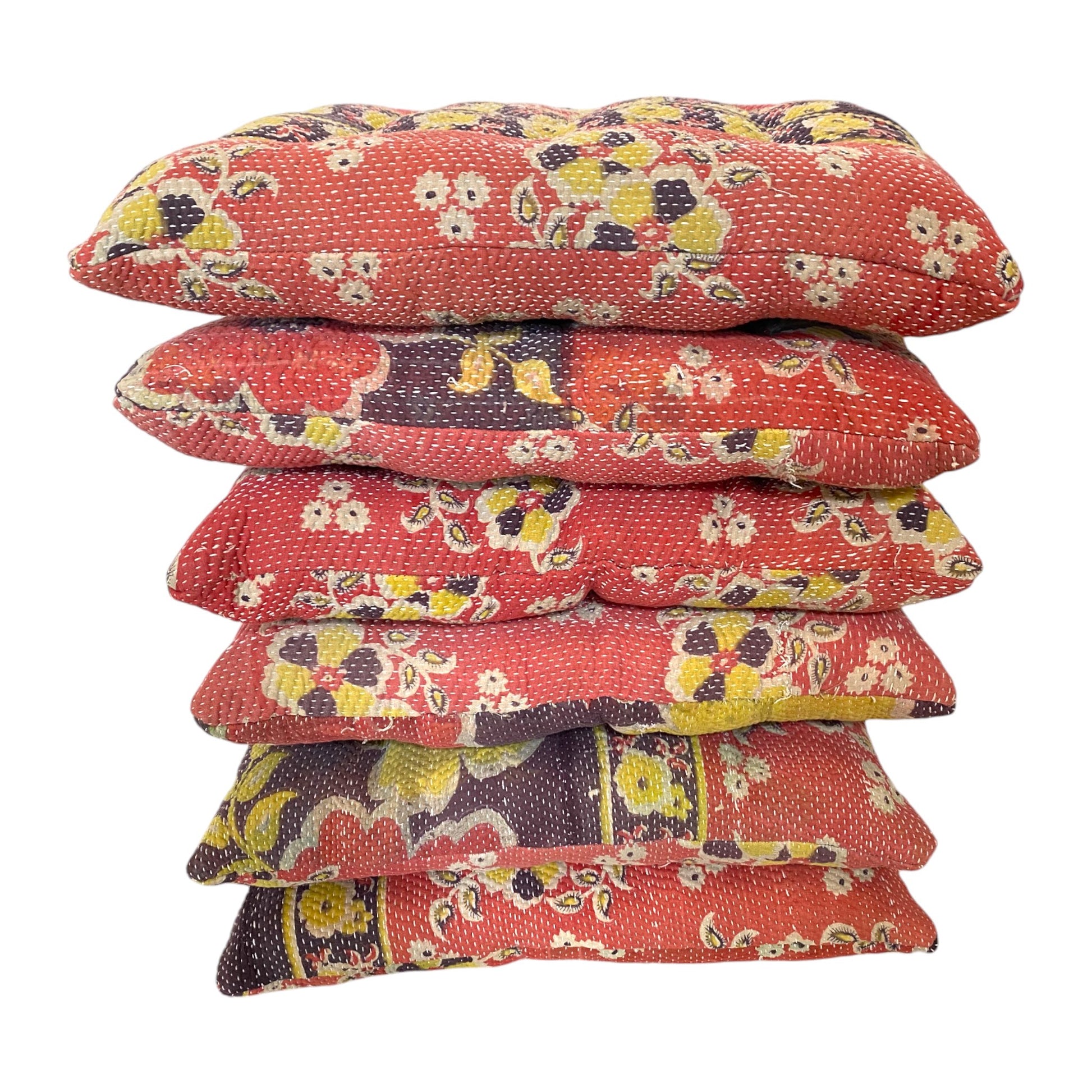 Red floral kantha seat cushions