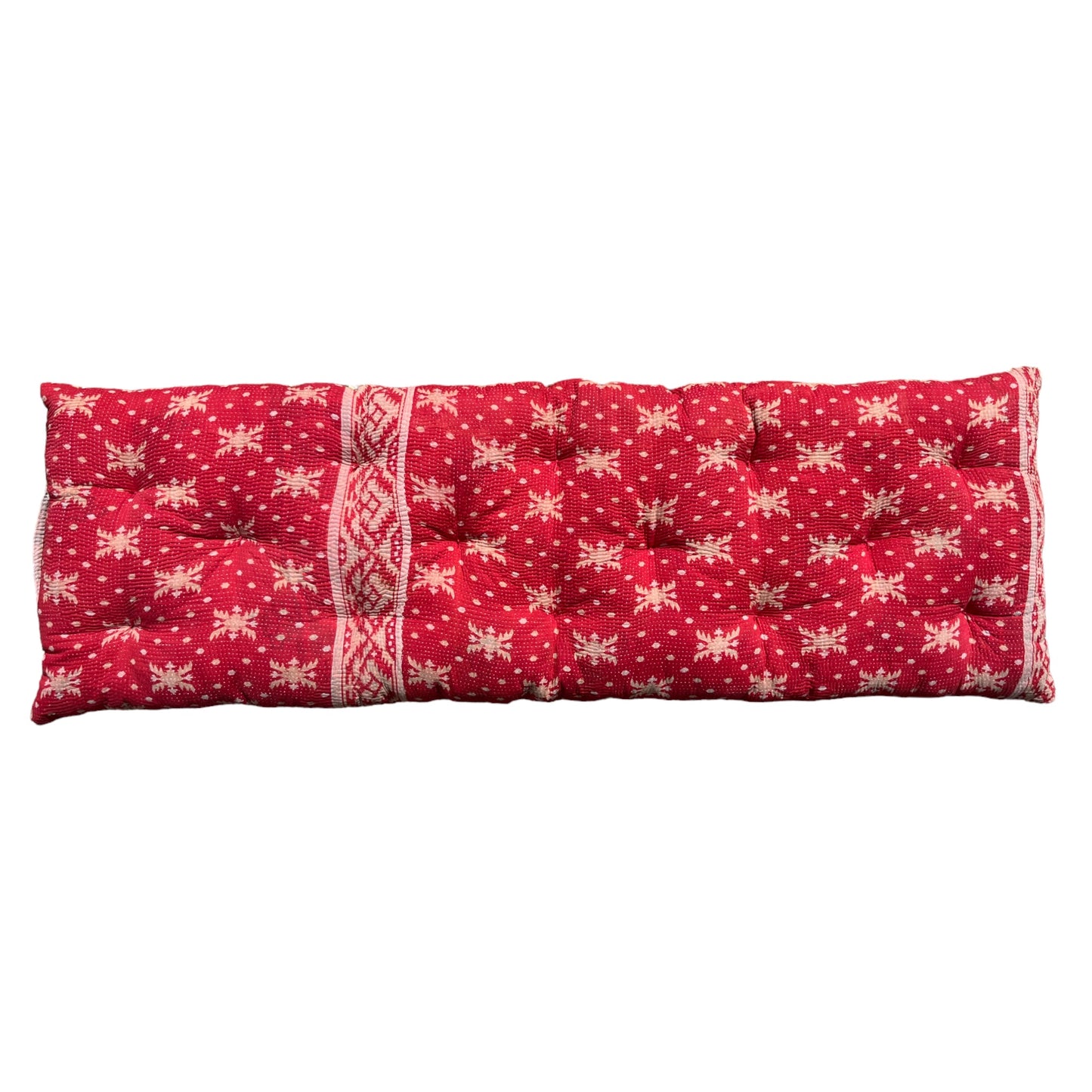 Red kantha bench cushion