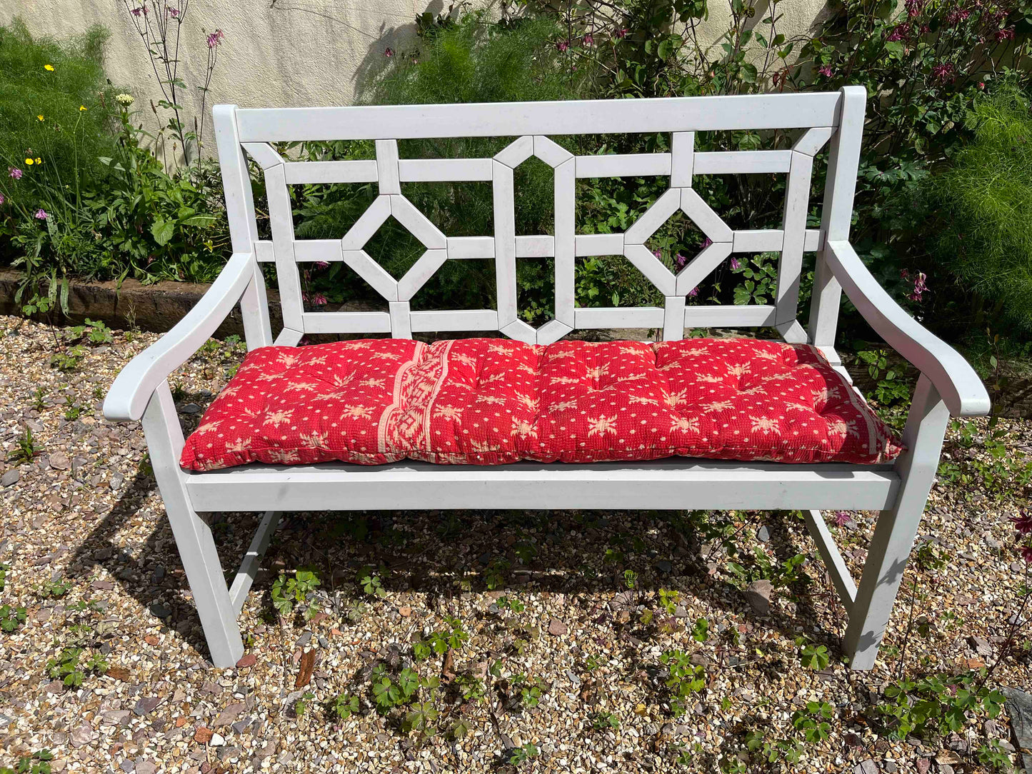 Red kantha bench mattress
