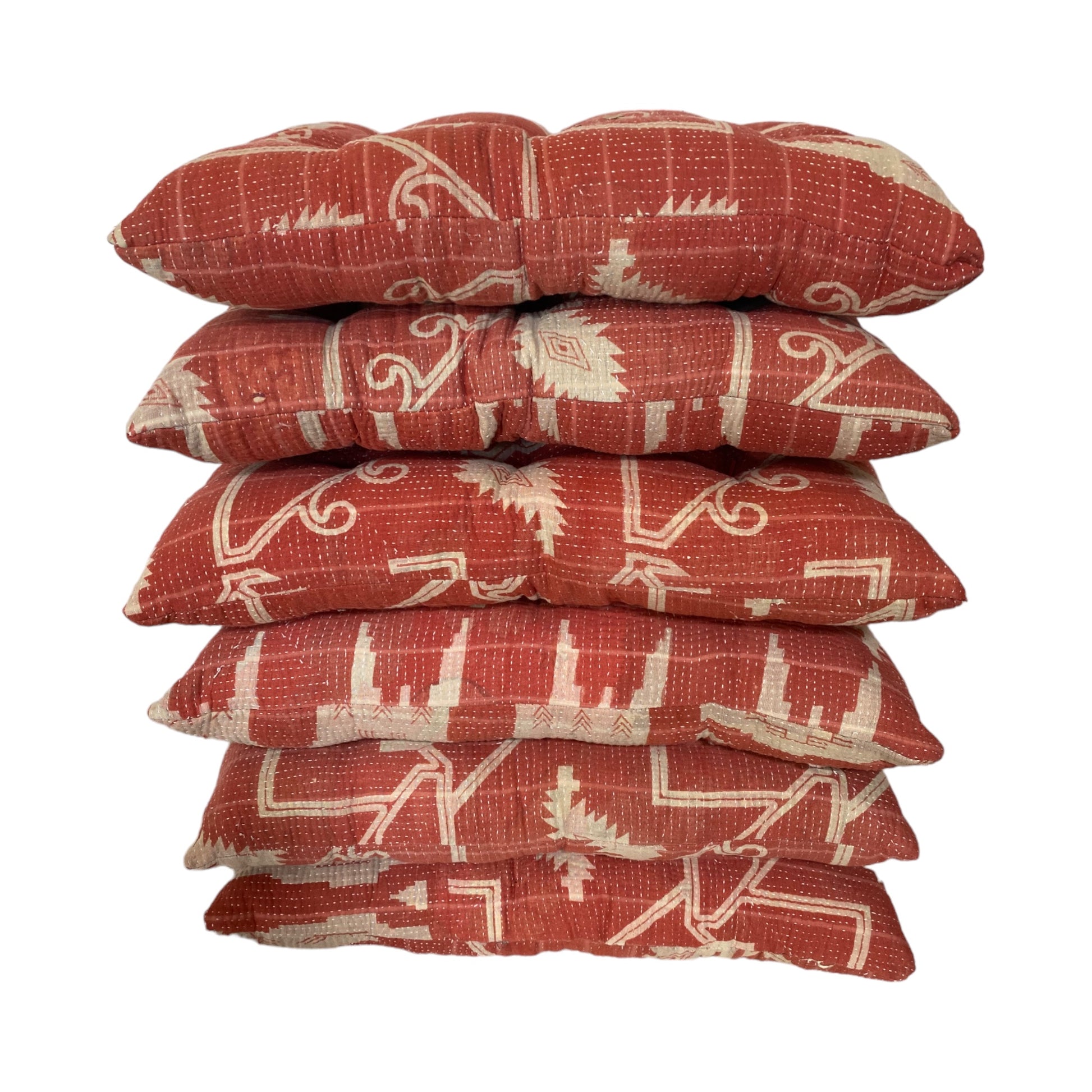 Red kantha seat cushions 6
